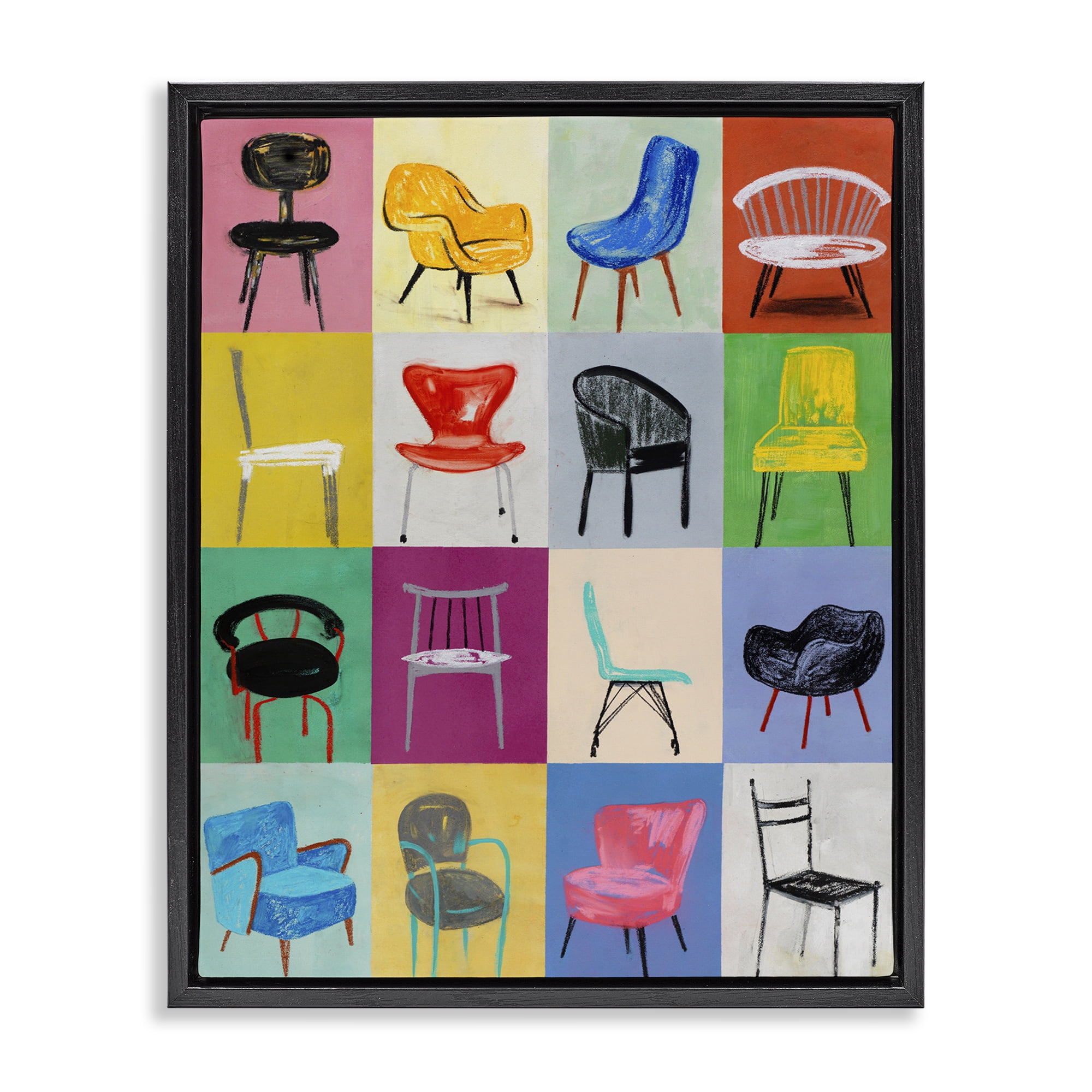 Stupell Industries Bright Modern Chairs Animals & Insects Painting Black Floater Framed Art Print Wall Art, 25 x 31