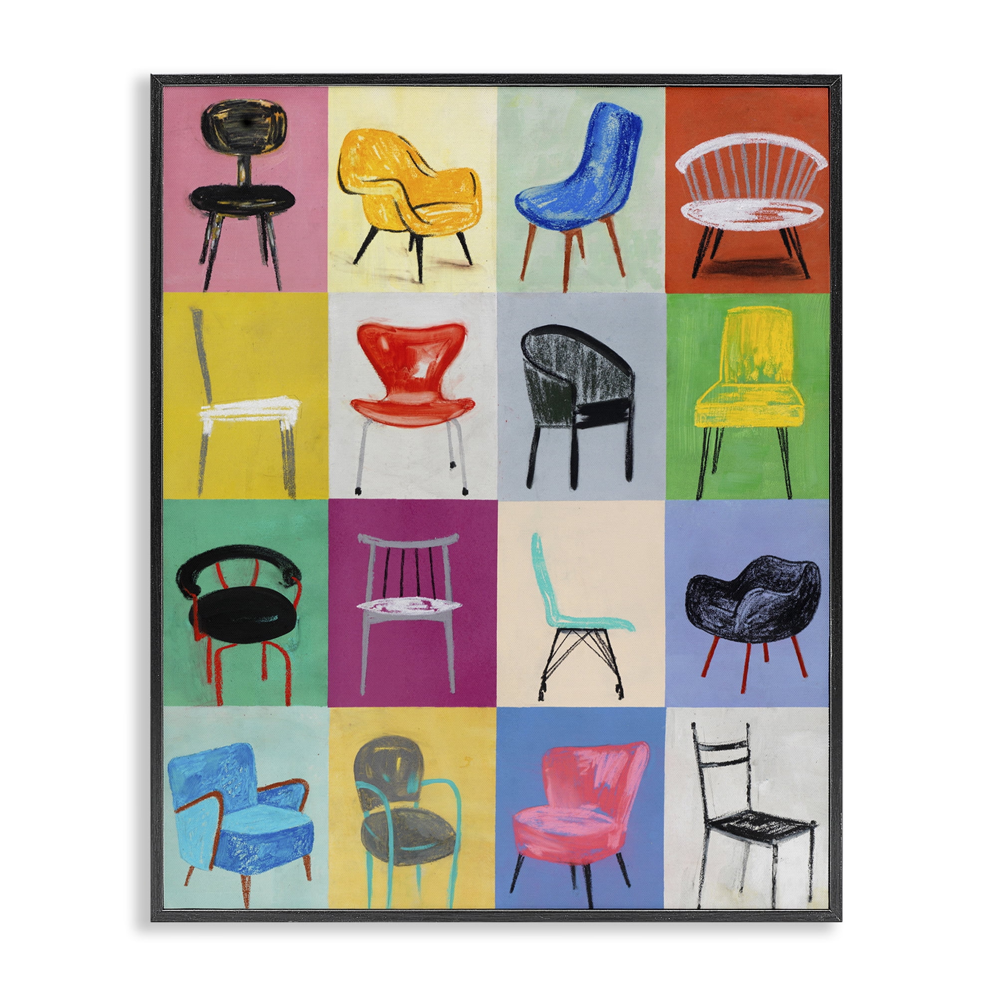 Stupell Industries Bright Modern Chairs Animals & Insects Painting Black Framed Art Print Wall Art, 16 x 20