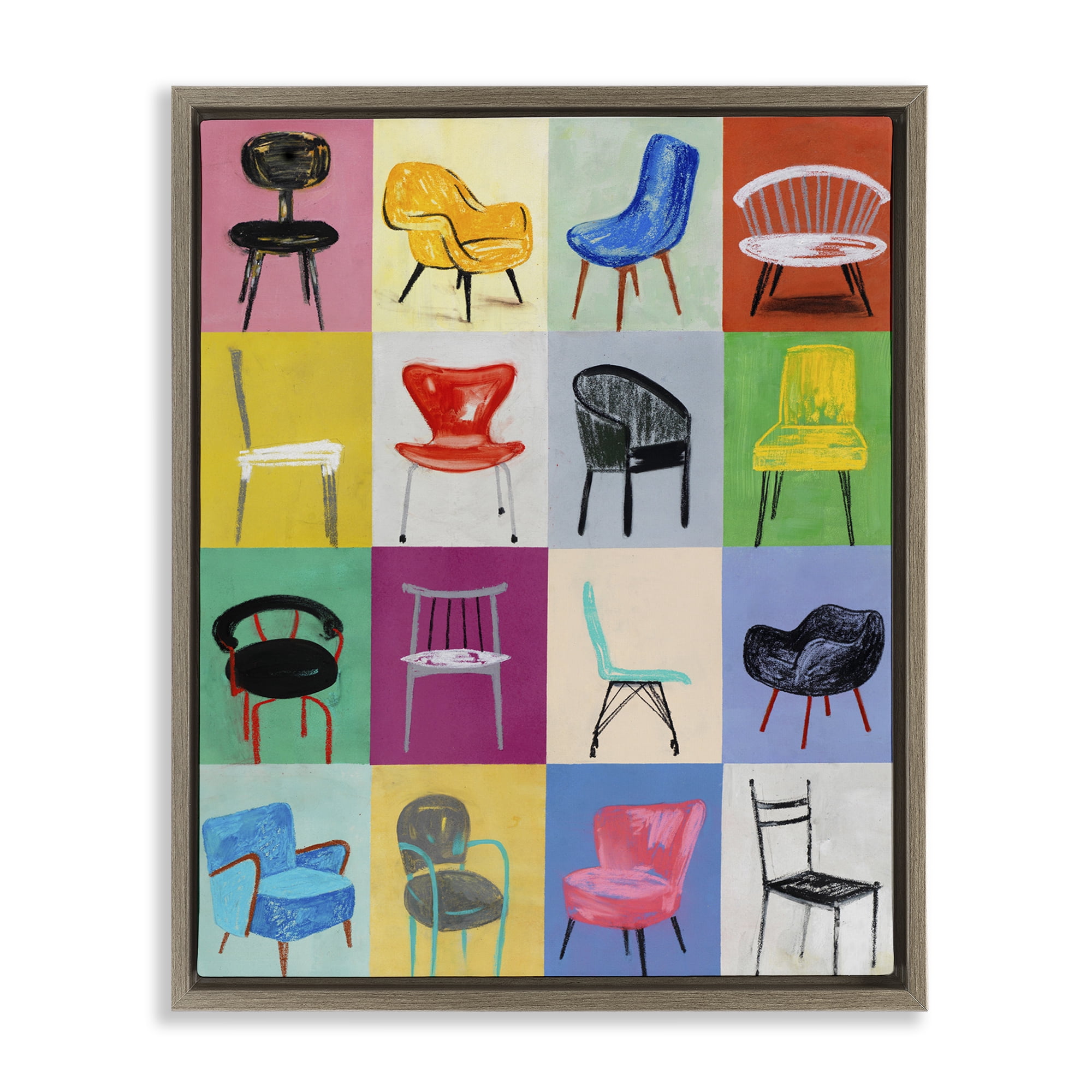Stupell Industries Bright Modern Chairs Animals & Insects Painting Brown Floater Framed Art Print Wall Art, 17 x 21
