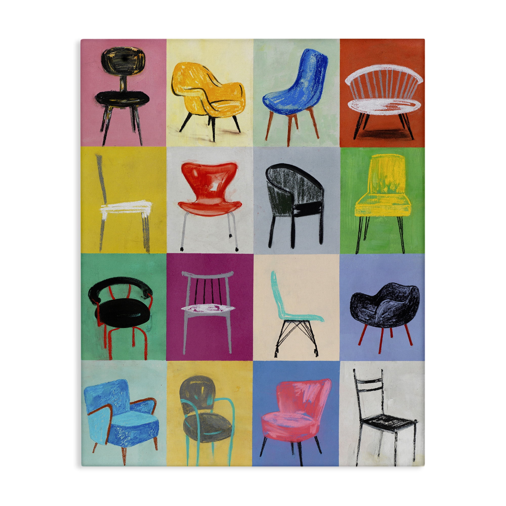 Stupell Industries Bright Modern Chairs Animals & Insects Painting Gallery Wrapped Canvas Art Print Wall Art, 30 x 40