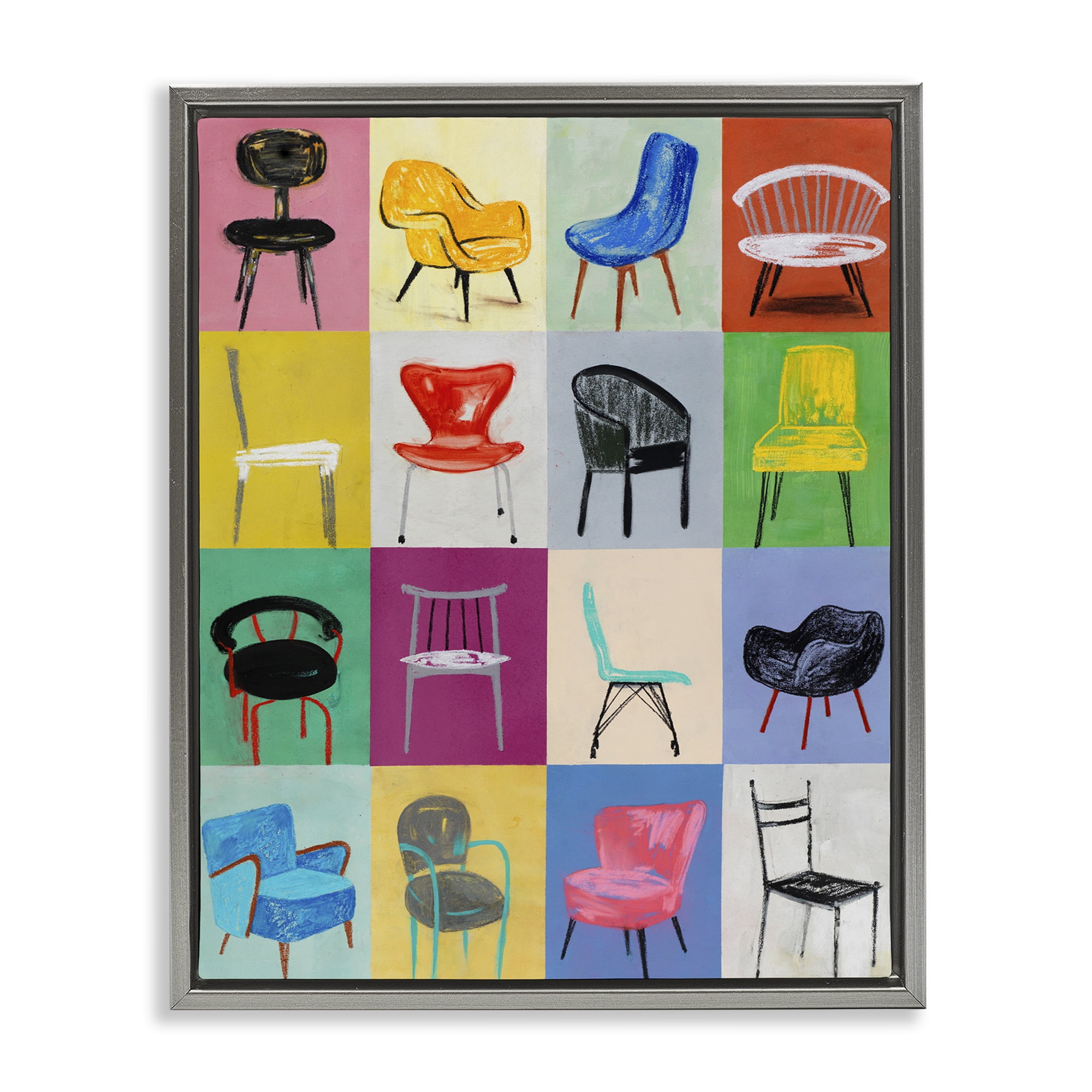 Stupell Industries Bright Modern Chairs Animals & Insects Painting Gray Floater Framed Art Print Wall Art, 17 x 21