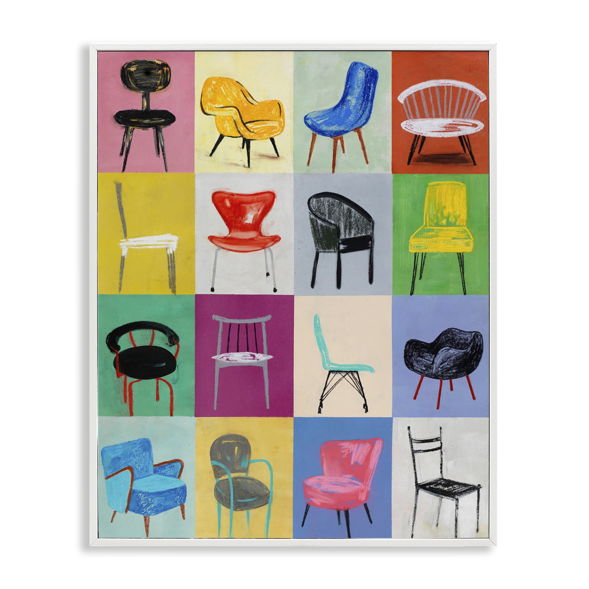 Stupell Industries Bright Modern Chairs Animals & Insects Painting White Framed Art Print Wall Art, 16 x 20