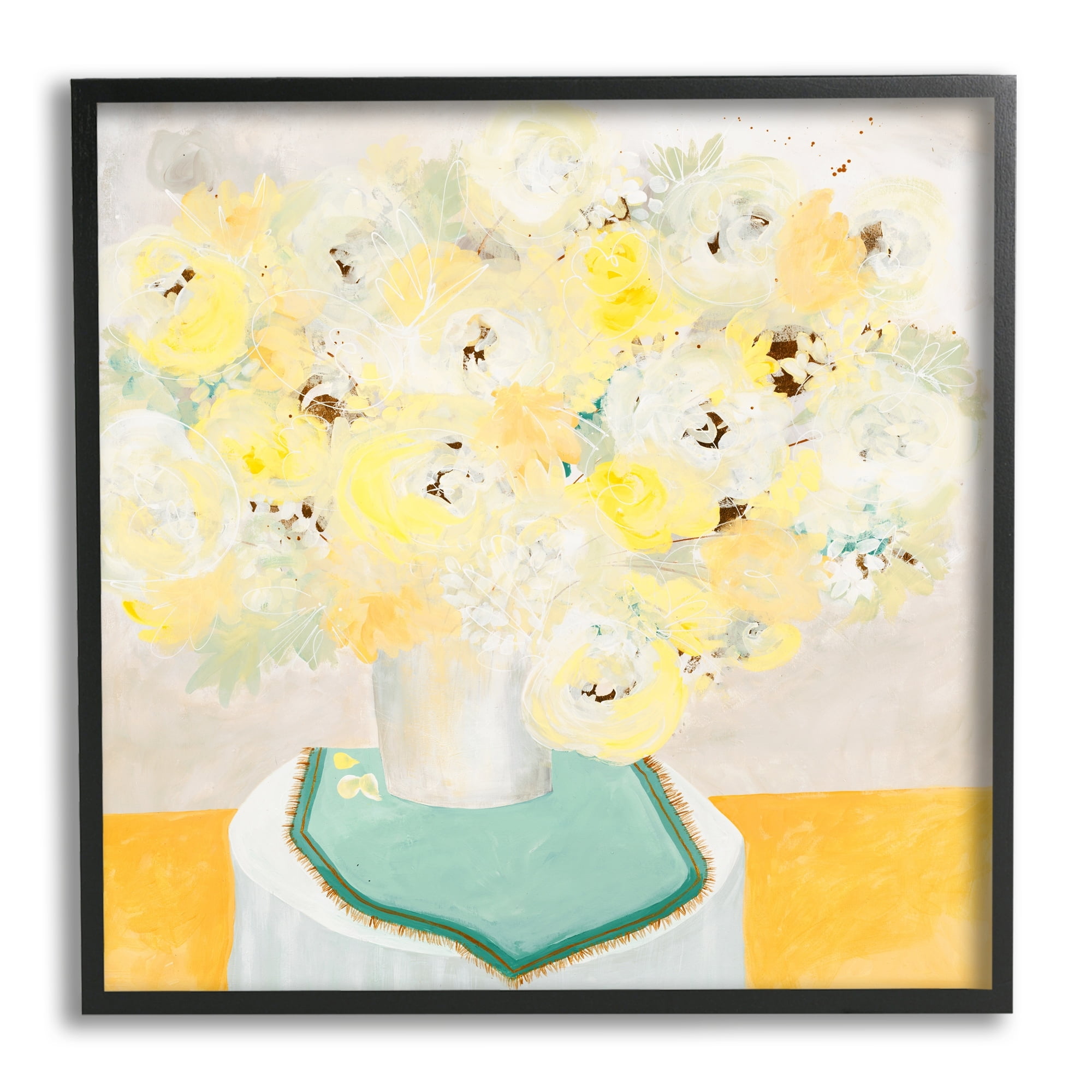 Stupell Industries Bright Modern Flower Blossoms Bouquet Collage Painting Drawings Black Framed Art Print Wall Art, 12x12, by Ruth Fromstein