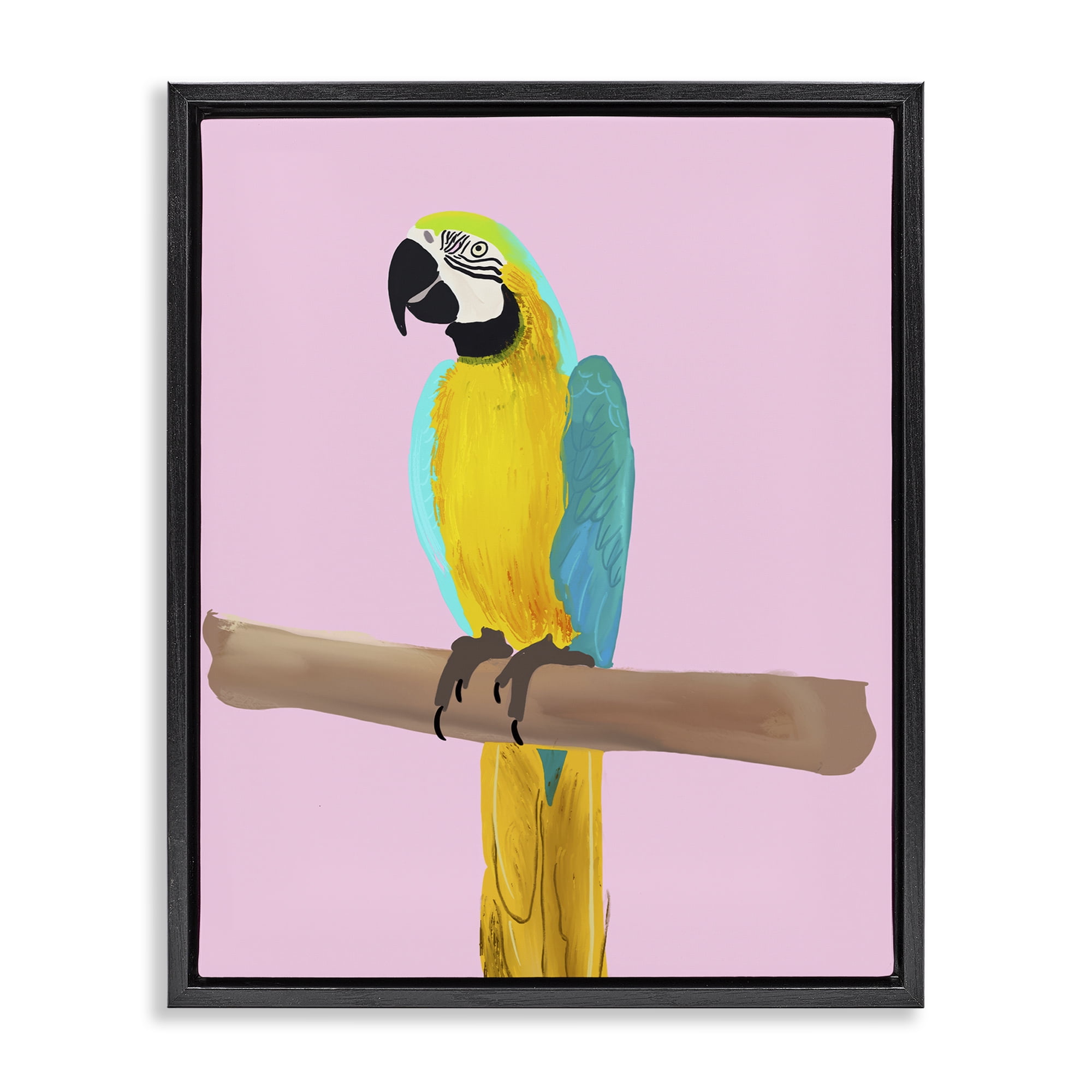 Stupell Industries Bright Parrot on Pink Animals Painting Black Floater Framed Canvas Art Print Wall Art, 25 x 31