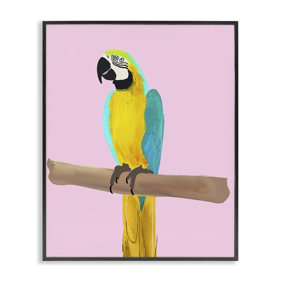 Stupell Industries Bright Parrot on Pink Animals Painting Black Framed Art Print Wall Art, 11 x 14