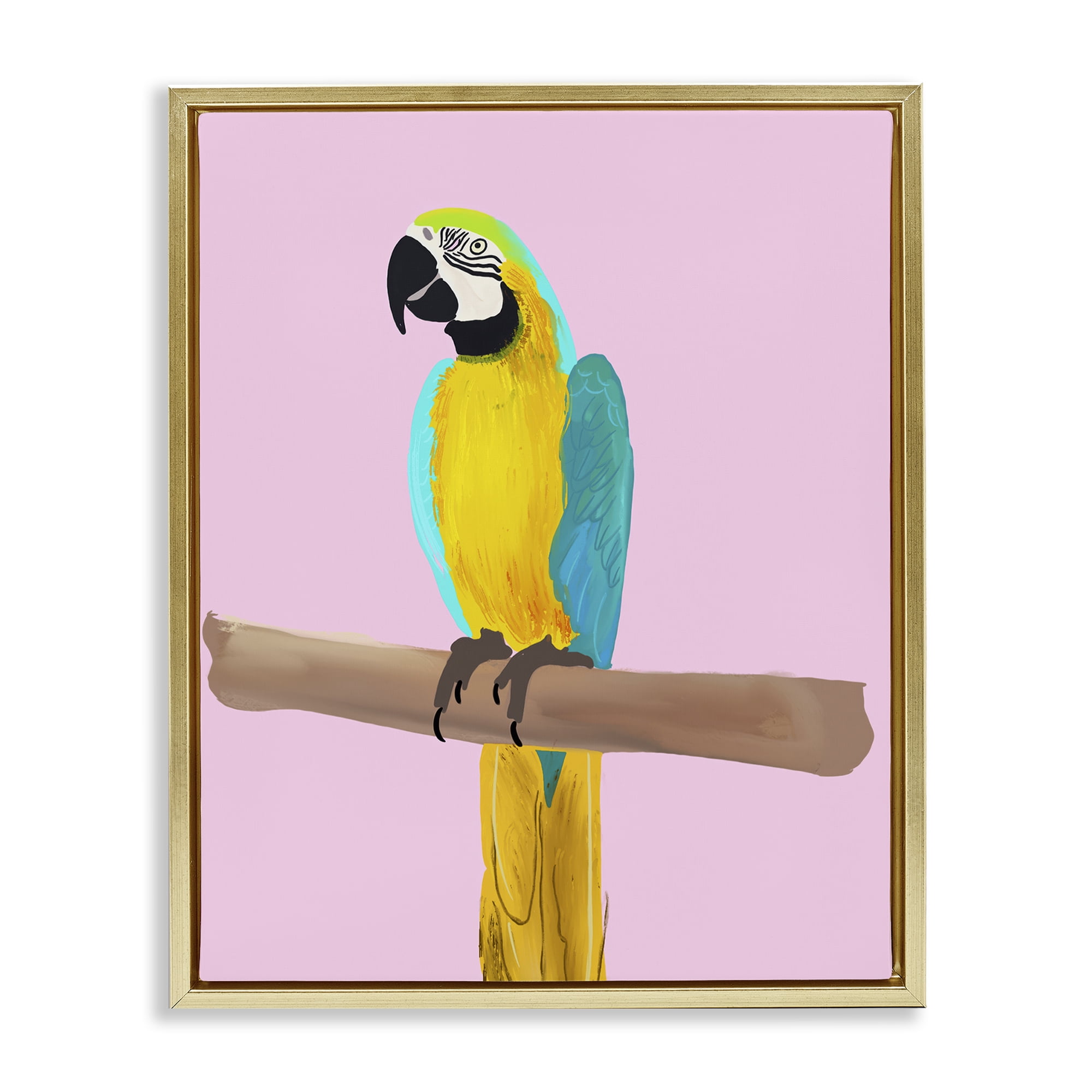 Stupell Industries Bright Parrot on Pink Animals Painting Gold Floater Framed Canvas Art Print Wall Art, 17 x 21
