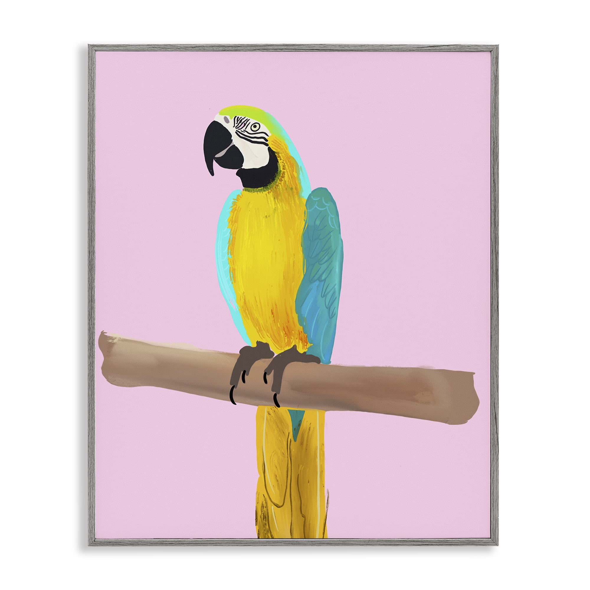 Stupell Industries Bright Parrot on Pink Animals Painting Gray Framed Art Print Wall Art, 11 x 14