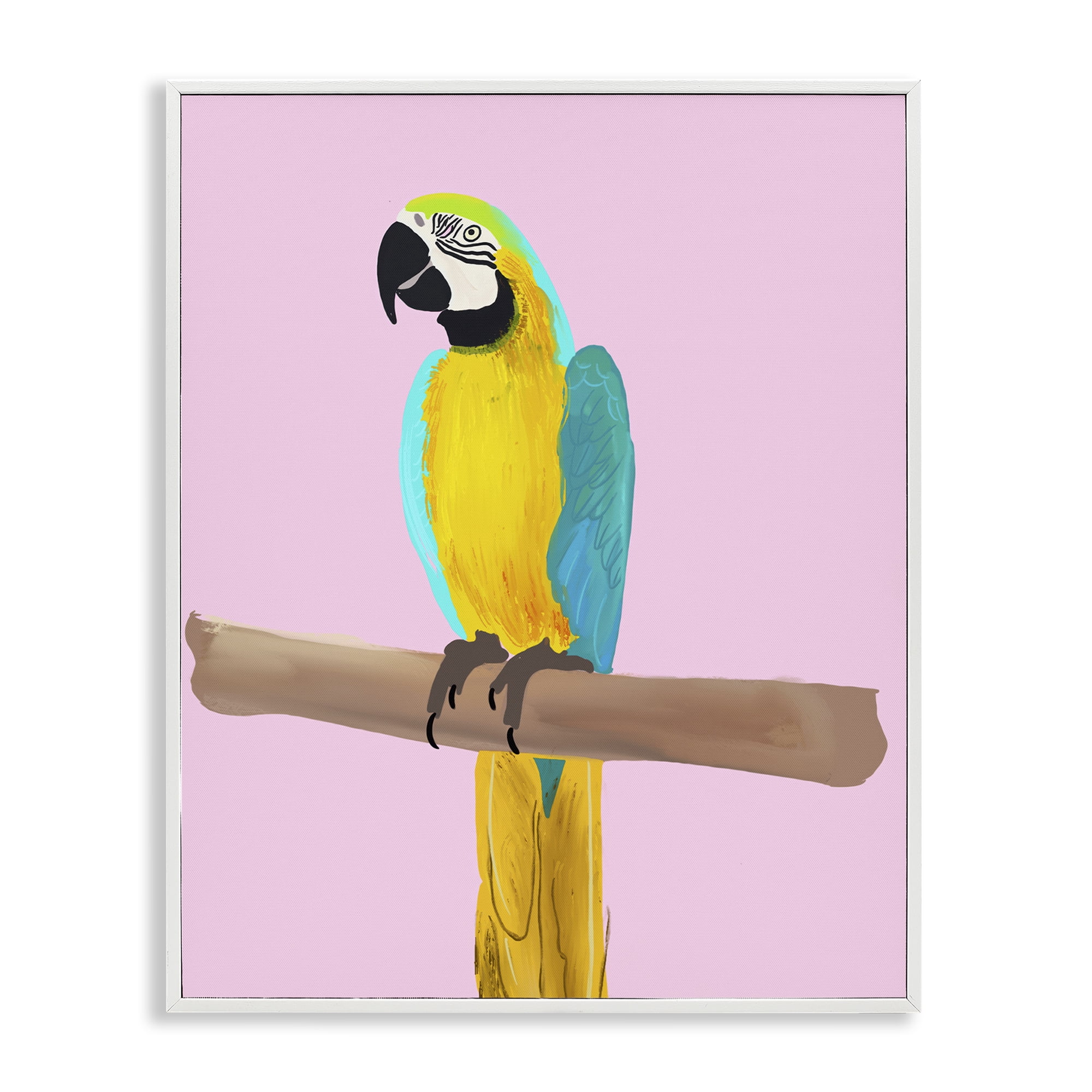 Stupell Industries Bright Parrot on Pink Animals Painting White Framed Art Print Wall Art, 24 x 30