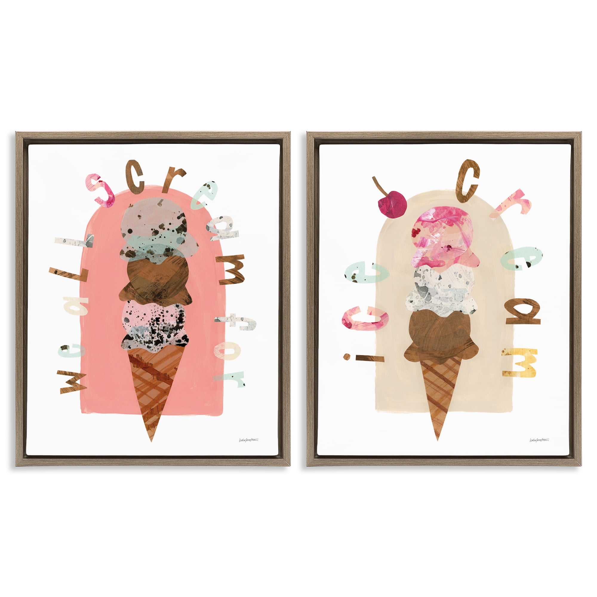 Stupell Industries Bright Pastels Ice Cream Food & Beverage Painting Brown Floater Framed Canvas Art Print Wall Art, 17 x 21, Set of 2
