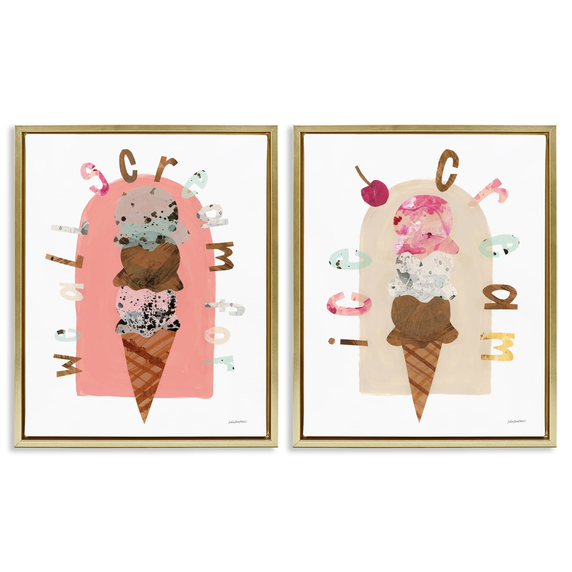 Stupell Industries Bright Pastels Ice Cream Food & Beverage Painting Gold Floater Framed Canvas Art Print Wall Art, 17 x 21, Set of 2