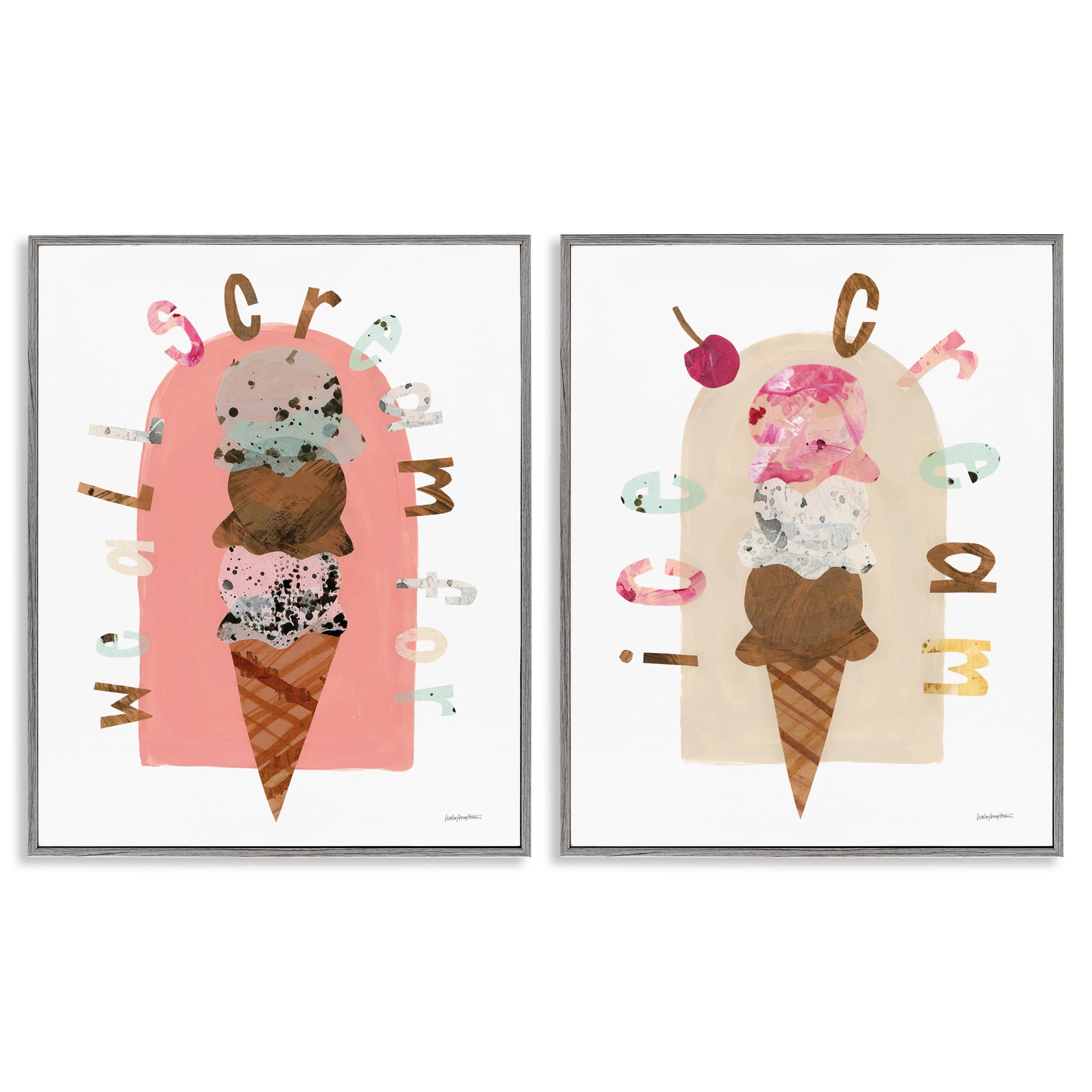 Stupell Industries Bright Pastels Ice Cream Food & Beverage Painting Gray Framed Art Print Wall Art, 24 x 30, Set of 2