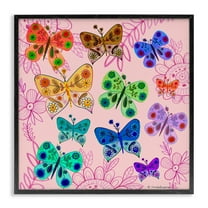 Stupell Industries Bright Patterned Butterflies Animals Painting Black Framed Art Print Wall Art, 12 x 12