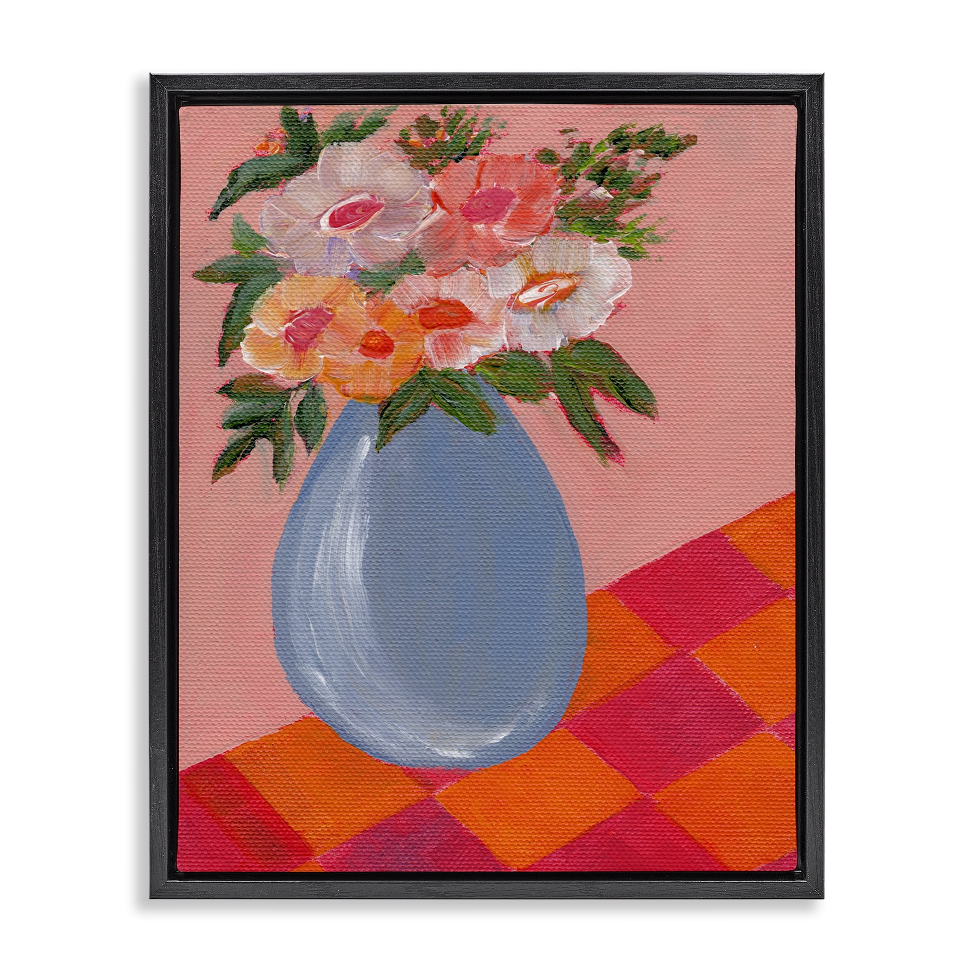 Stupell Industries Bright Pink Bouquet Plants & Flowers Painting Black Floater Framed Canvas Art Print Wall Art, 17 x 21