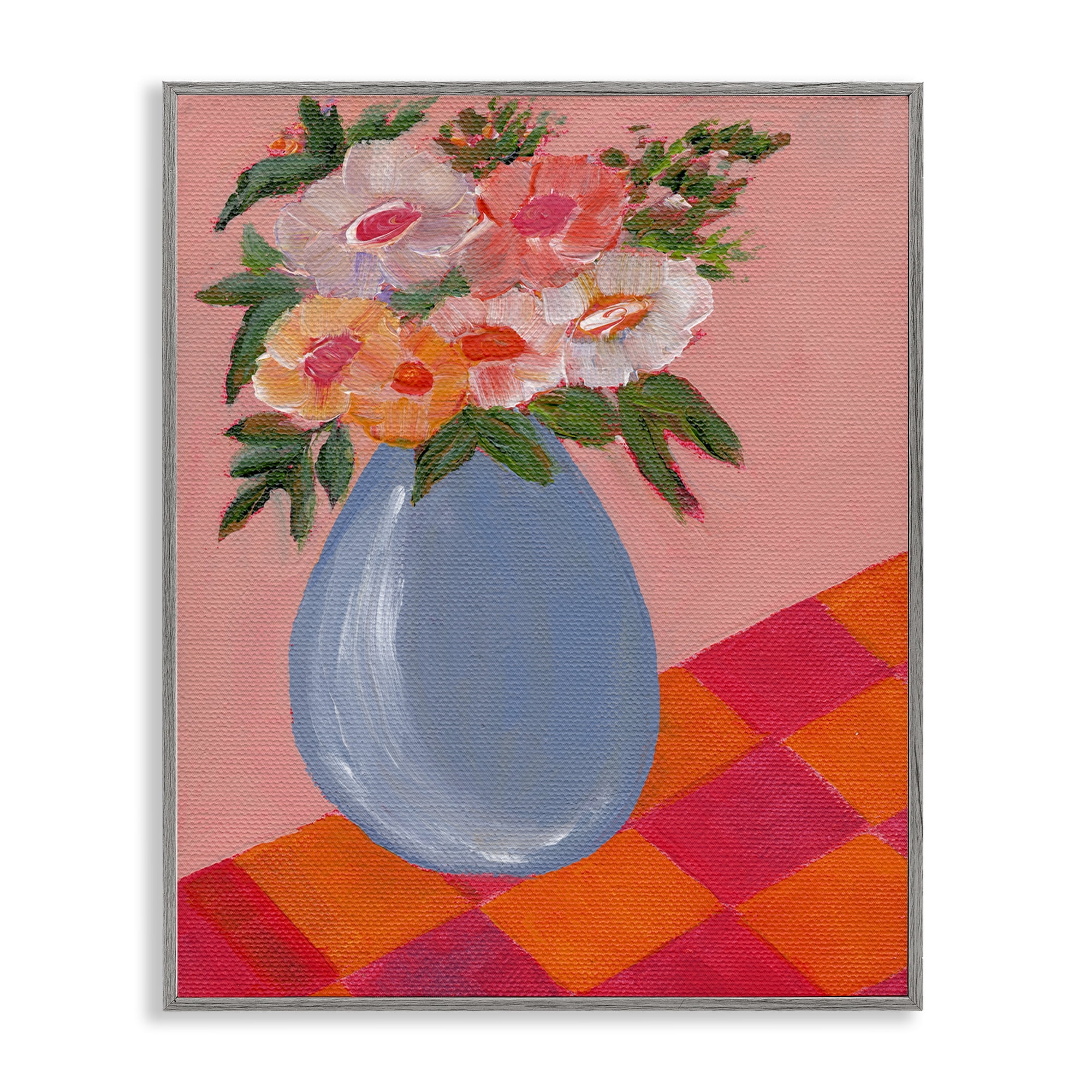 Stupell Industries Bright Pink Bouquet Plants & Flowers Painting Gray Framed Art Print Wall Art, 16 x 20