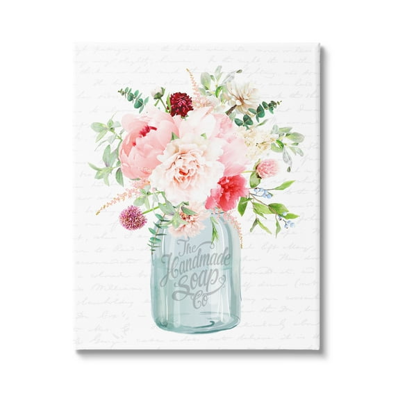 Stupell Industries Bright Pink Floral Bouquet Cursive Script Pattern Graphic Art Gallery Wrapped Canvas Print Wall Art, Design by Lettered and Lined