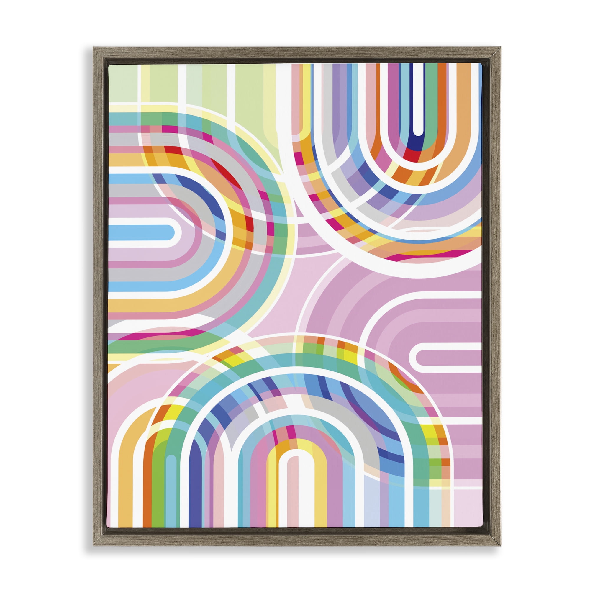 Stupell Industries Bright Playful Rainbow Arches Brown Framed Floater Canvas Wall Art, design by Amber Sterling