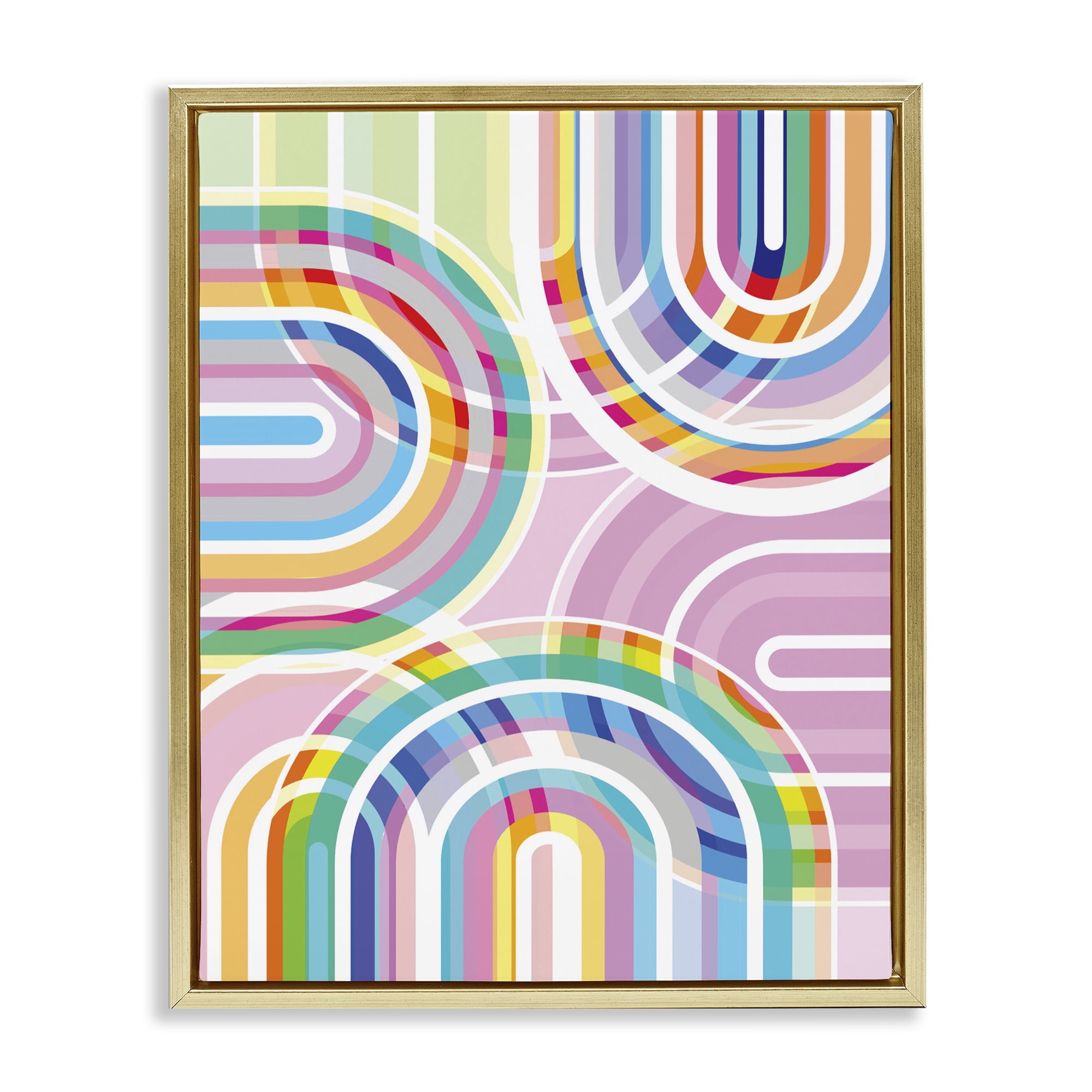 Stupell Industries Bright Playful Rainbow Arches Gold Framed Floater Canvas Wall Art, design by Amber Sterling