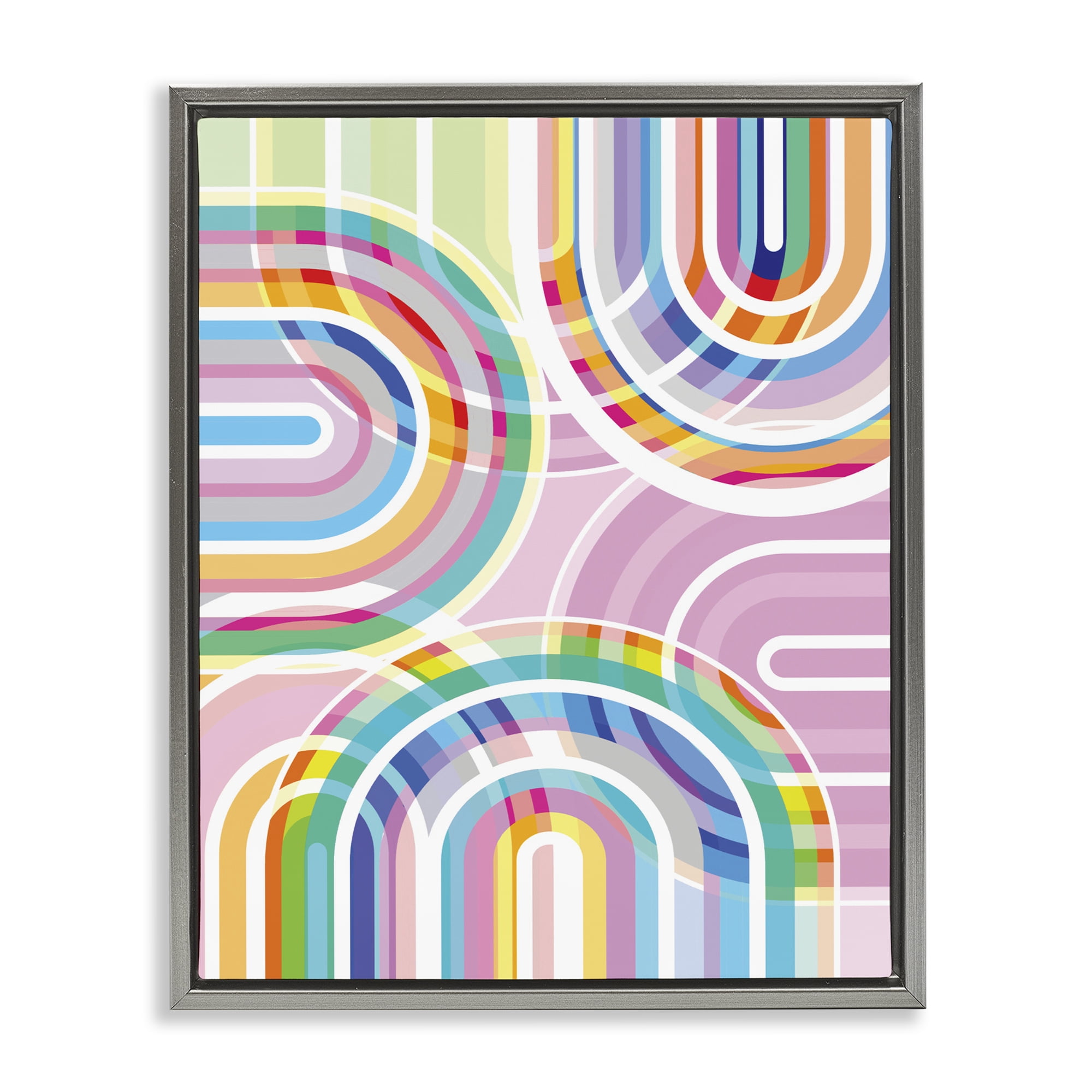 Stupell Industries Bright Playful Rainbow Arches Gray Framed Floater Canvas Wall Art, design by Amber Sterling
