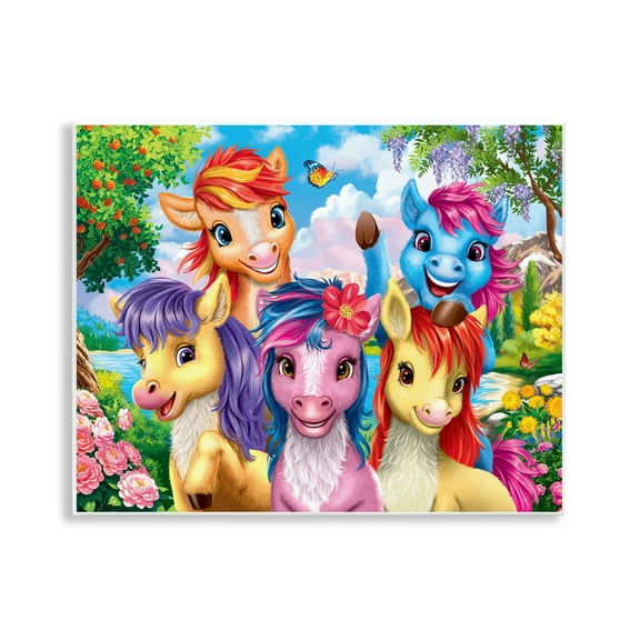 Stupell Industries Bright Ponies Selfie Fantasy & Sci-Fi Painting Unframed Art Print Wall Art, 14 x 11