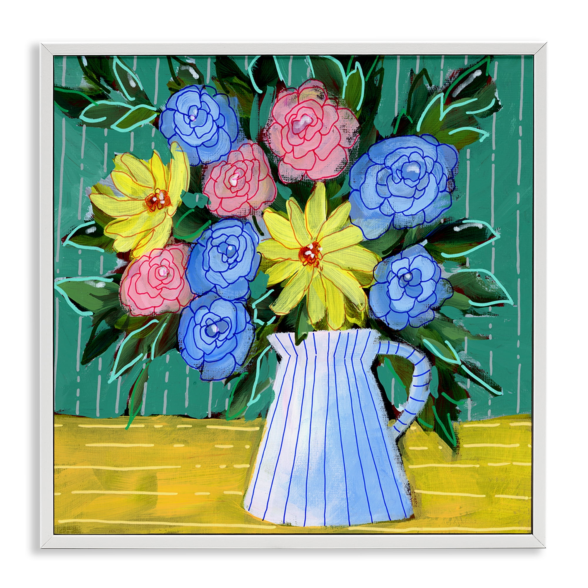 Stupell Industries Bright Pop Bouquet Plants & Flowers Painting White Framed Art Print Wall Art, 17 x 17