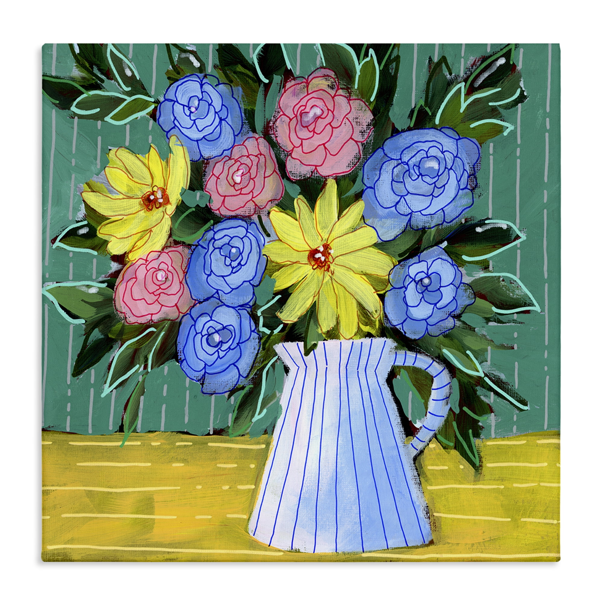 Stupell Industries Bright Pop Bouquet Plants & Flowers Painting Wrapped Canvas Art Print Wall Art, 17 x 17