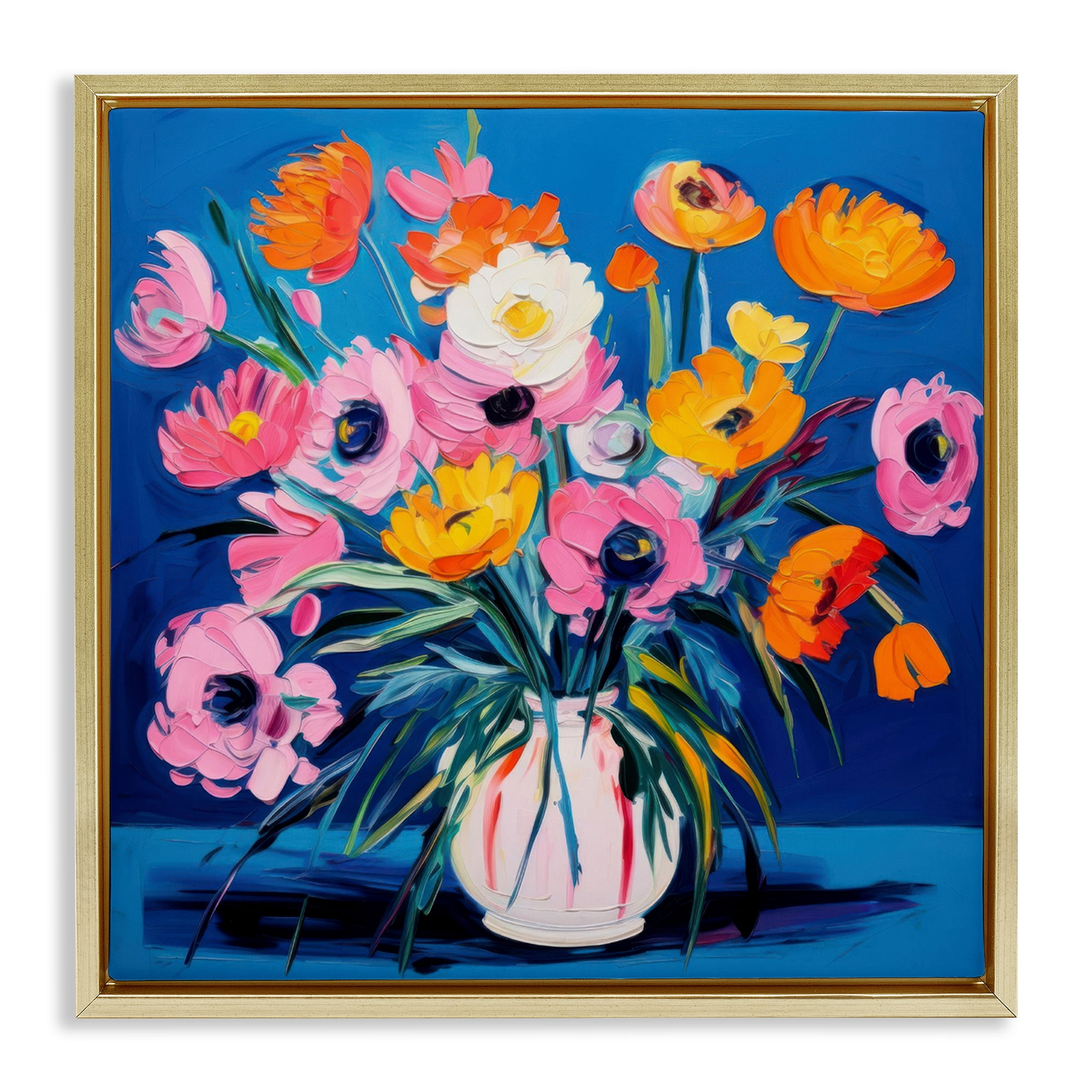 Stupell Industries Bright Poppies Bouquet Plants & Flowers Painting Gold Floater Framed Canvas Art Print Wall Art, 18 x 18