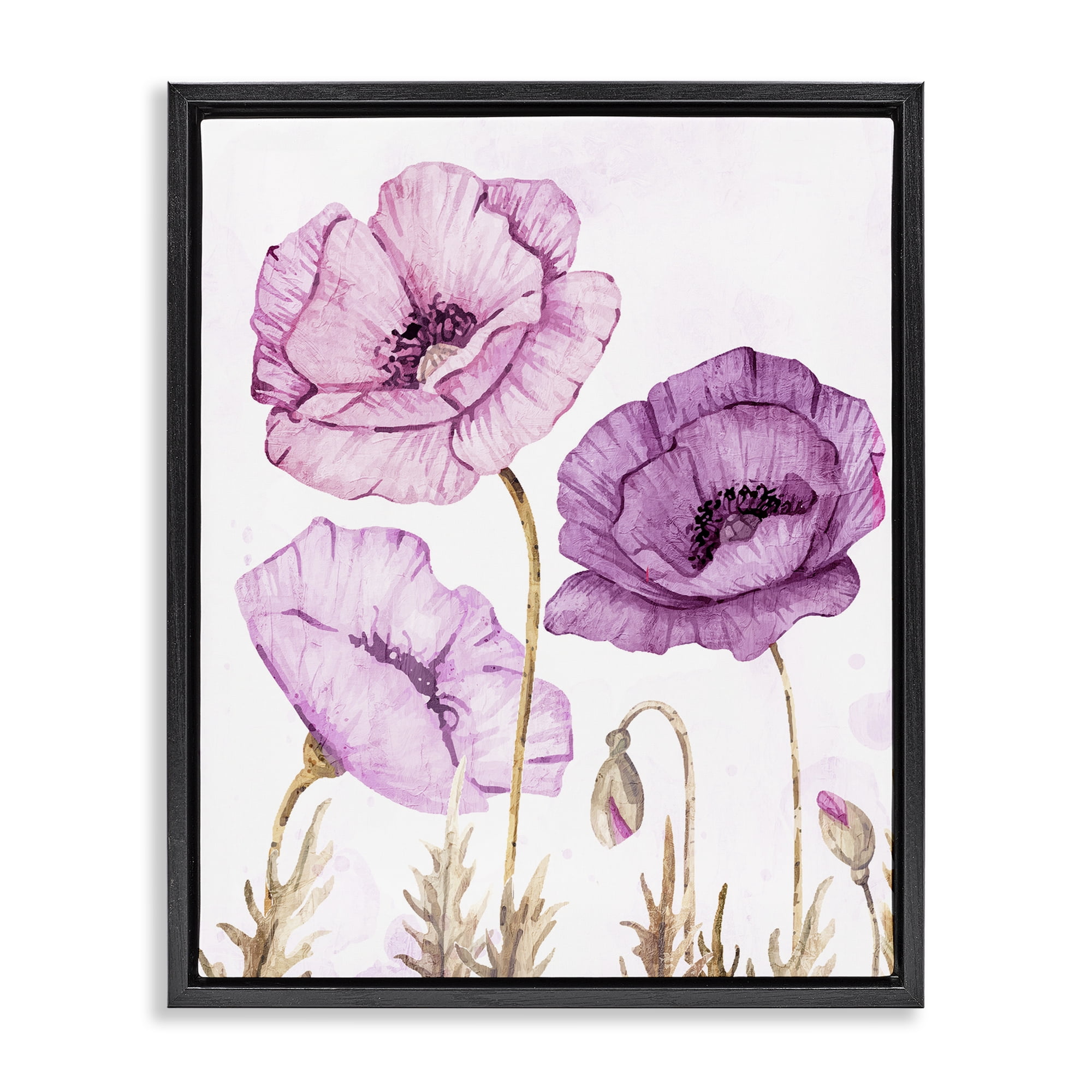 Stupell Industries Bright Poppies in Purple Black Framed Floater Canvas Wall Art, design by Kim Allen