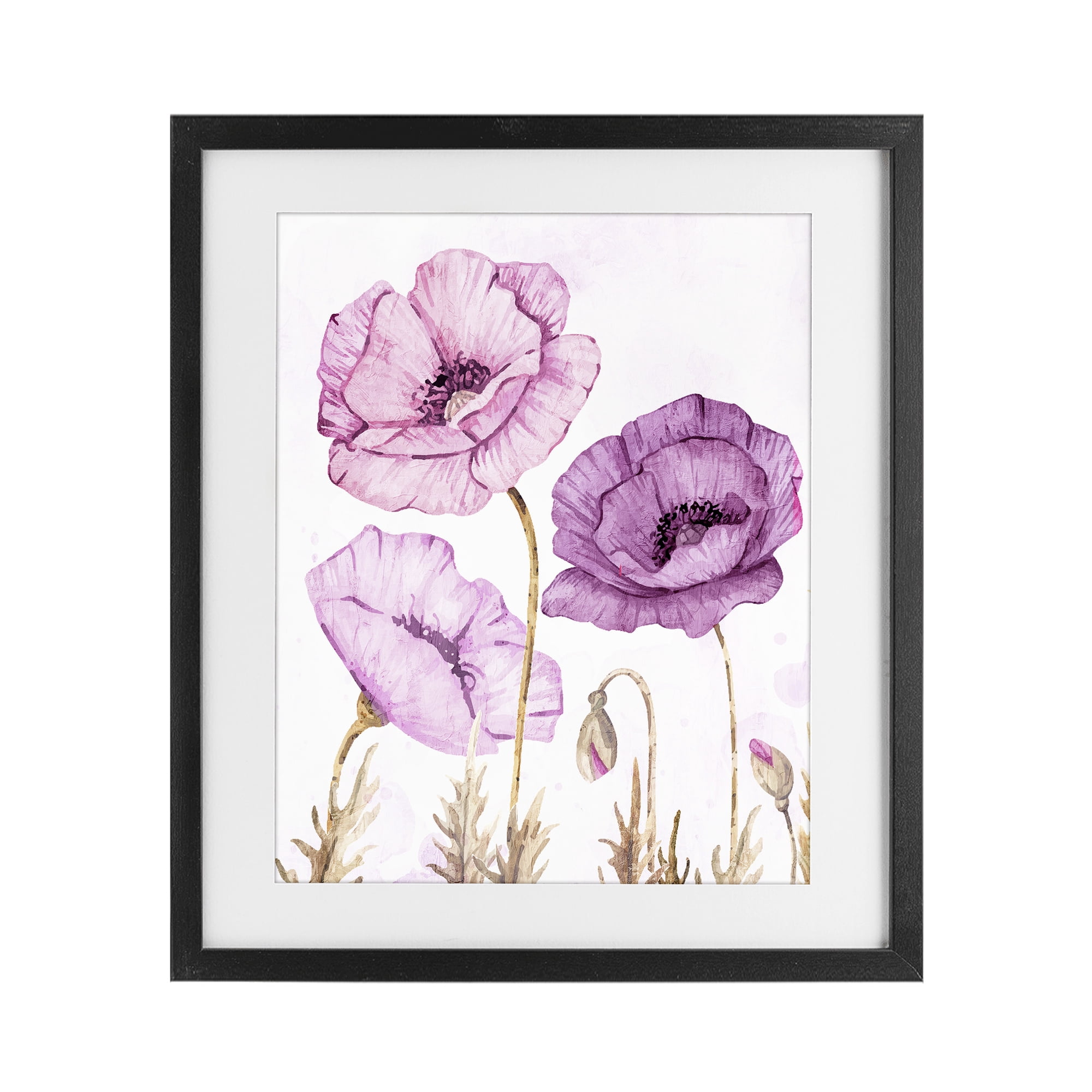 Stupell Industries Bright Poppies in Purple Black Framed Print Under Glass, design by Kim Allen