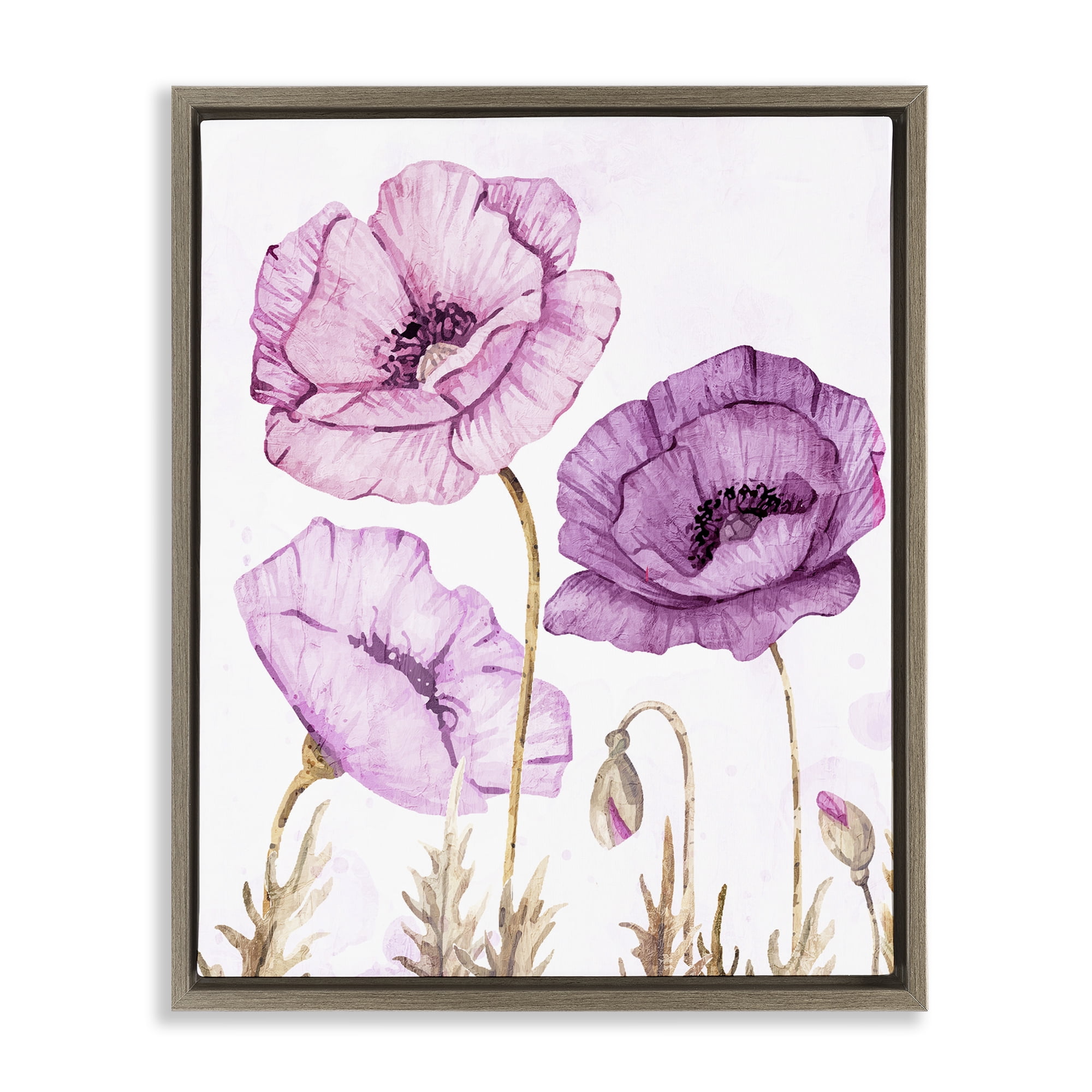 Stupell Industries Bright Poppies in Purple Brown Framed Floater Canvas Wall Art, design by Kim Allen