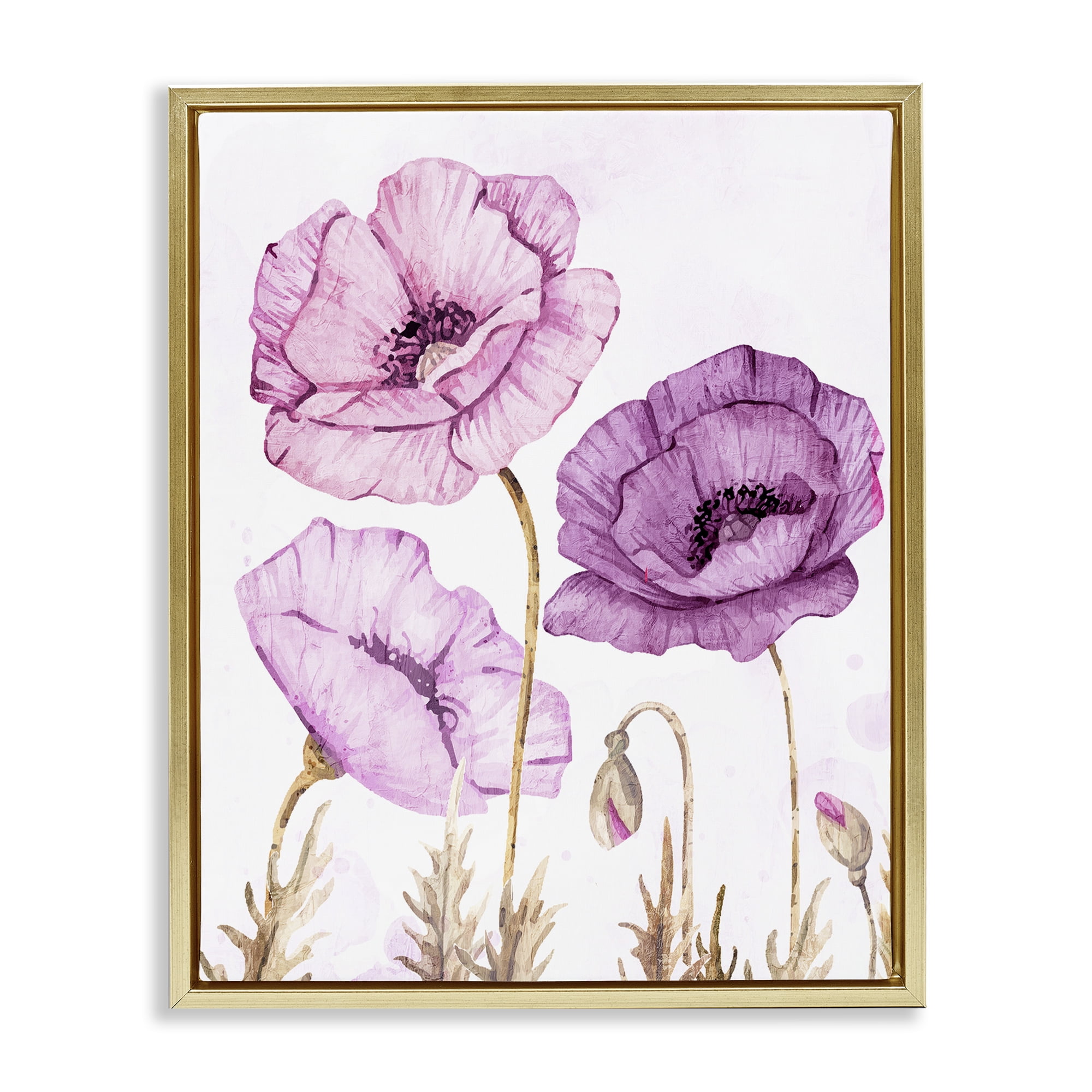 Stupell Industries Bright Poppies in Purple Gold Framed Floater Canvas Wall Art, design by Kim Allen