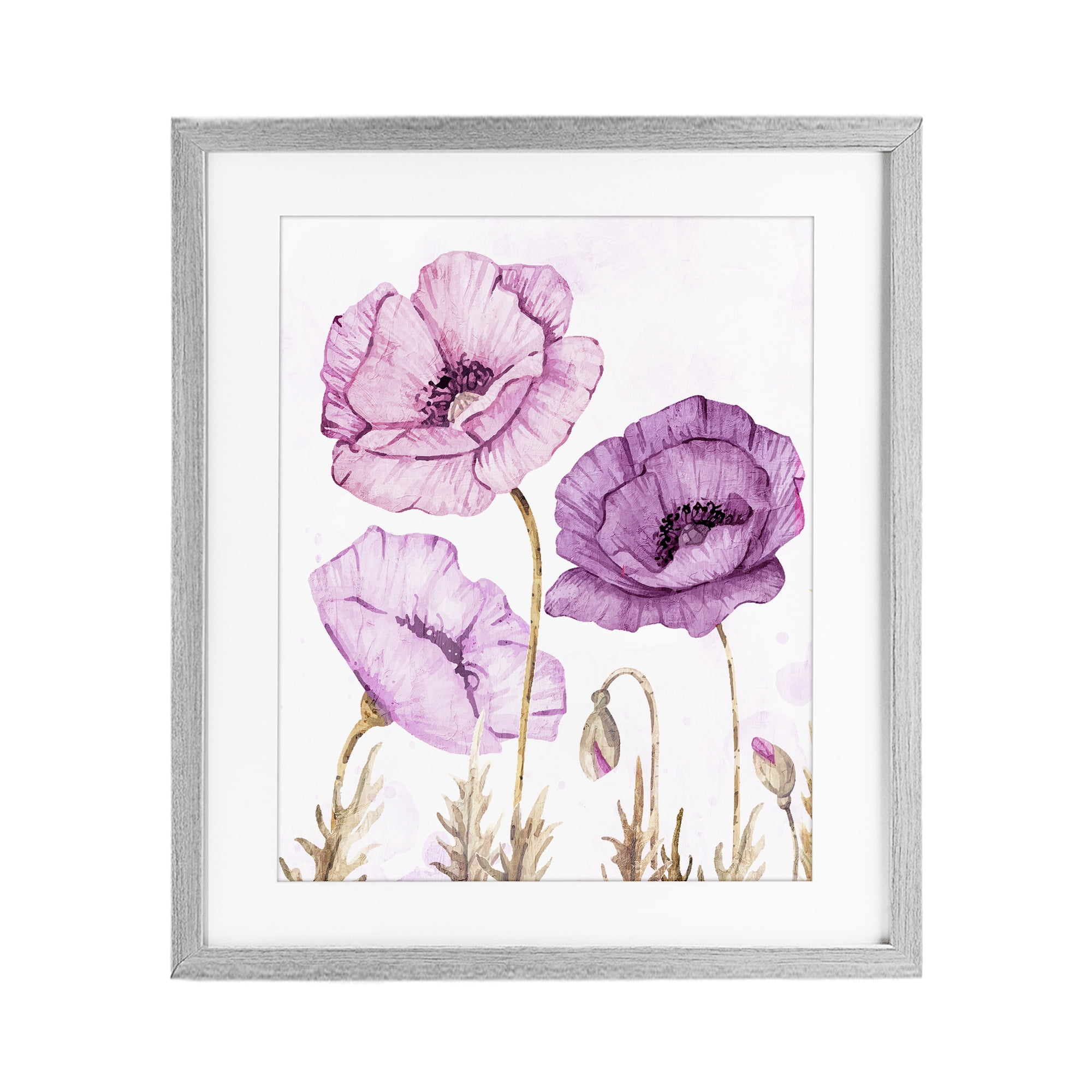 Stupell Industries Bright Poppies in Purple Gray Framed Print Under Glass, design by Kim Allen