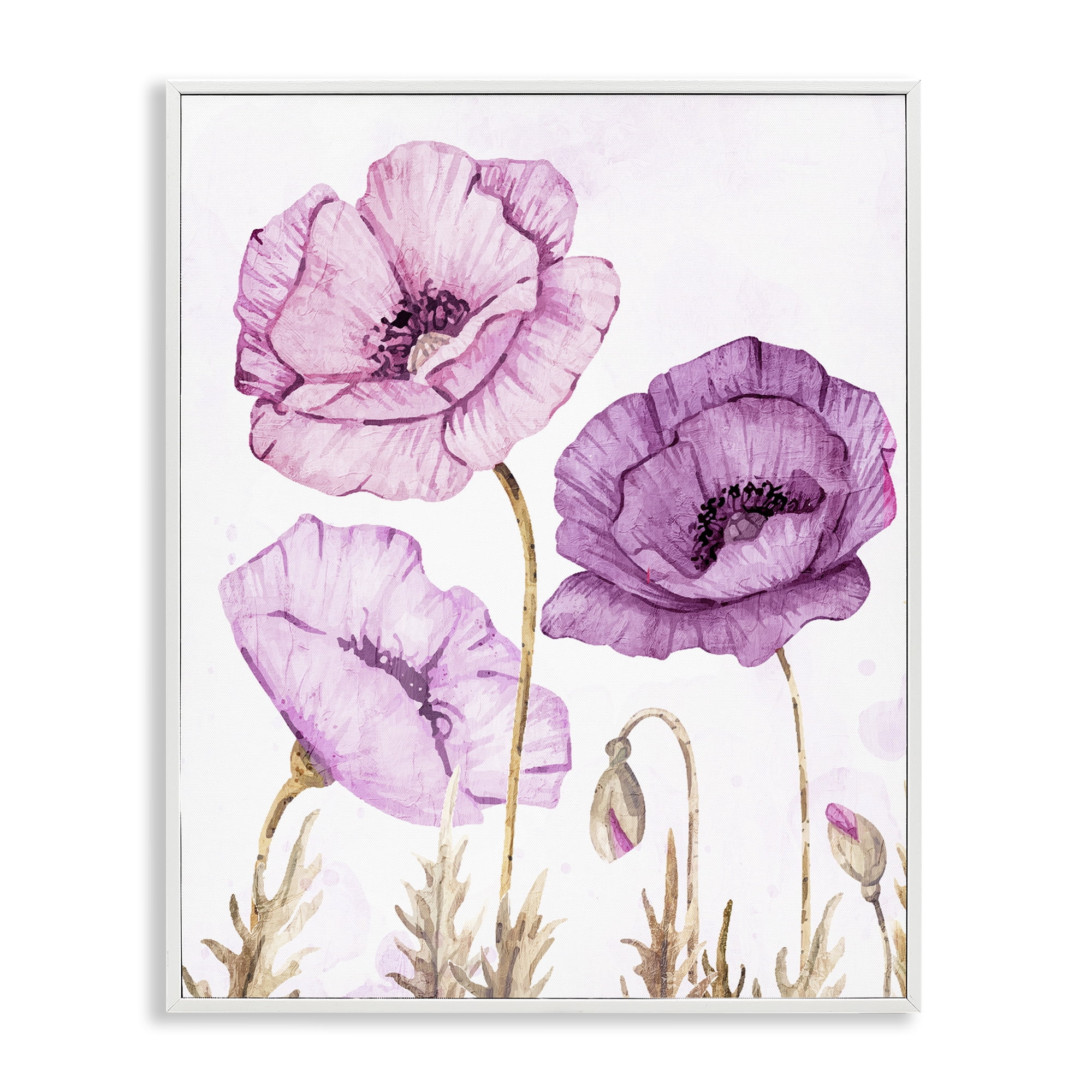Stupell Industries Bright Poppies in Purple White Framed Giclee Art, design by Kim Allen
