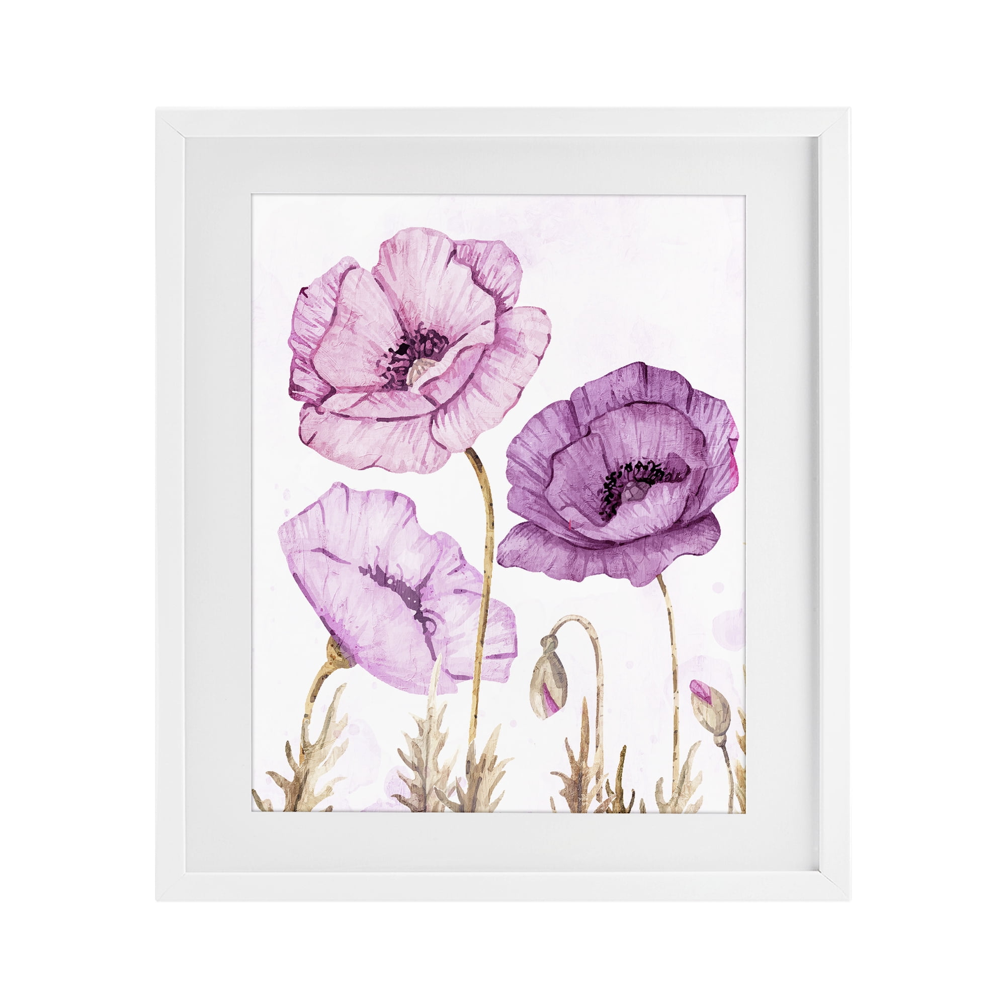 Stupell Industries Bright Poppies in Purple White Framed Print Under Glass, design by Kim Allen