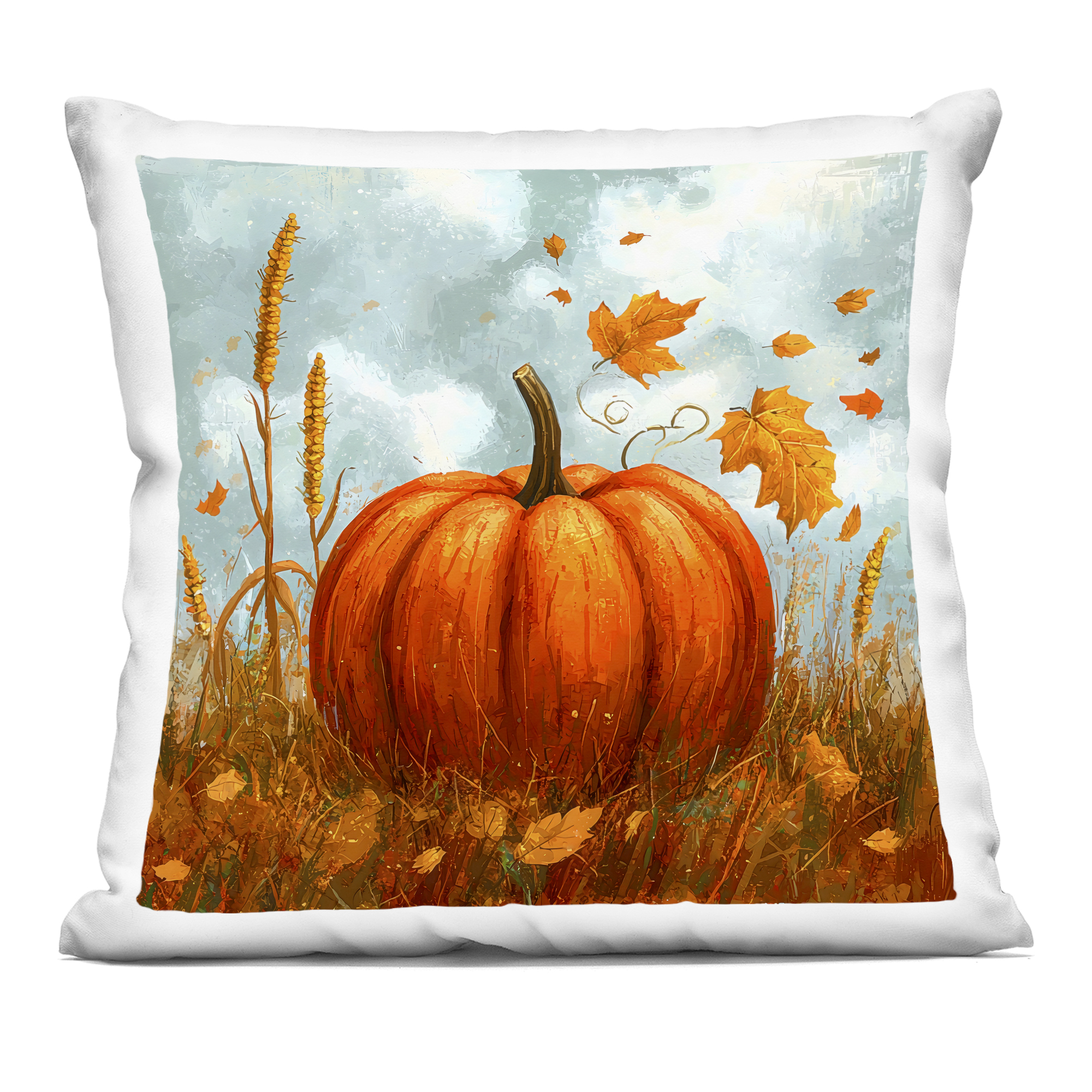 Stupell Industries Bright Pumpkin & Falling Leaves Decorative Printed Throw Pillow, design by Creative Studio