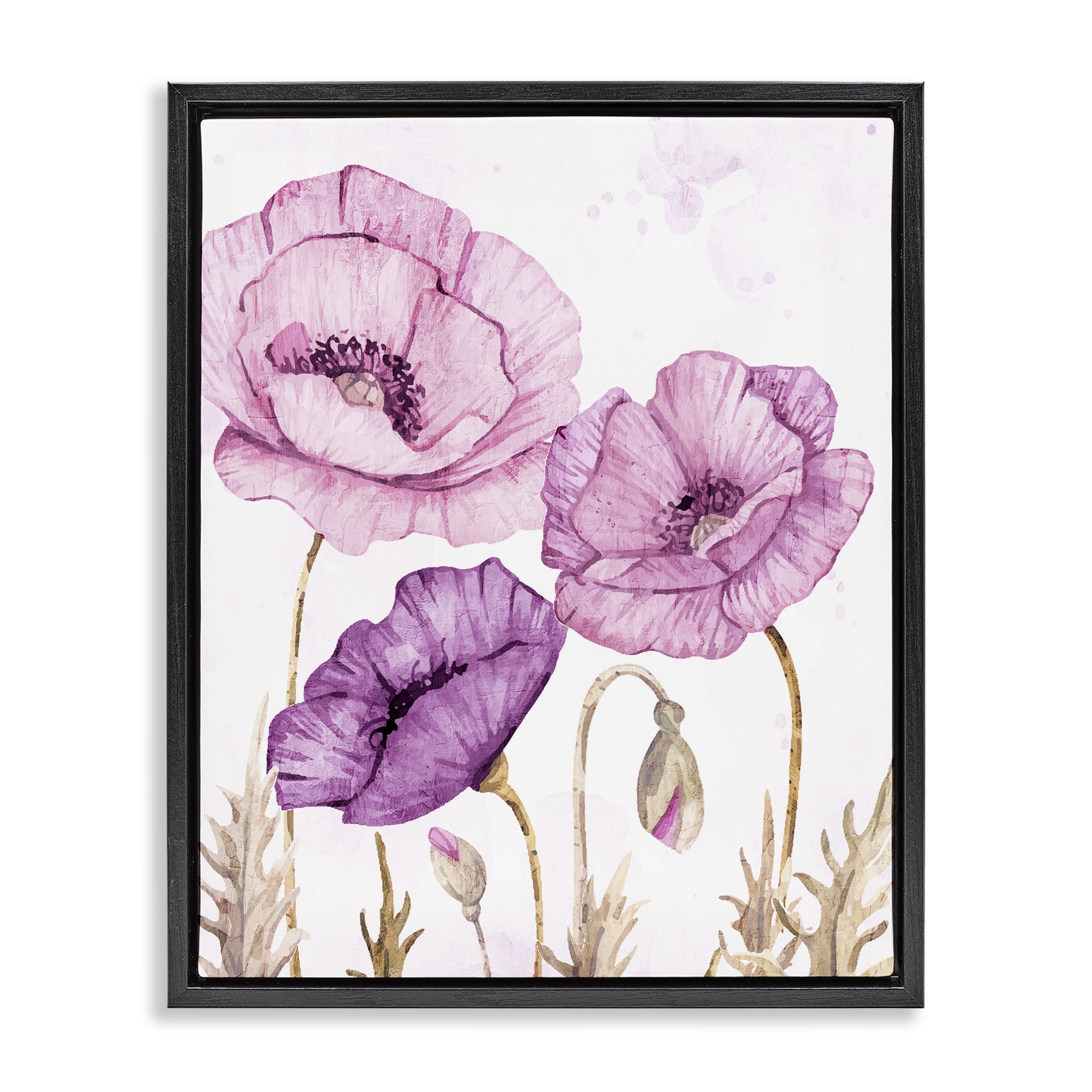 Stupell Industries Bright Purple Poppies Black Framed Floater Canvas Wall Art, design by Kim Allen