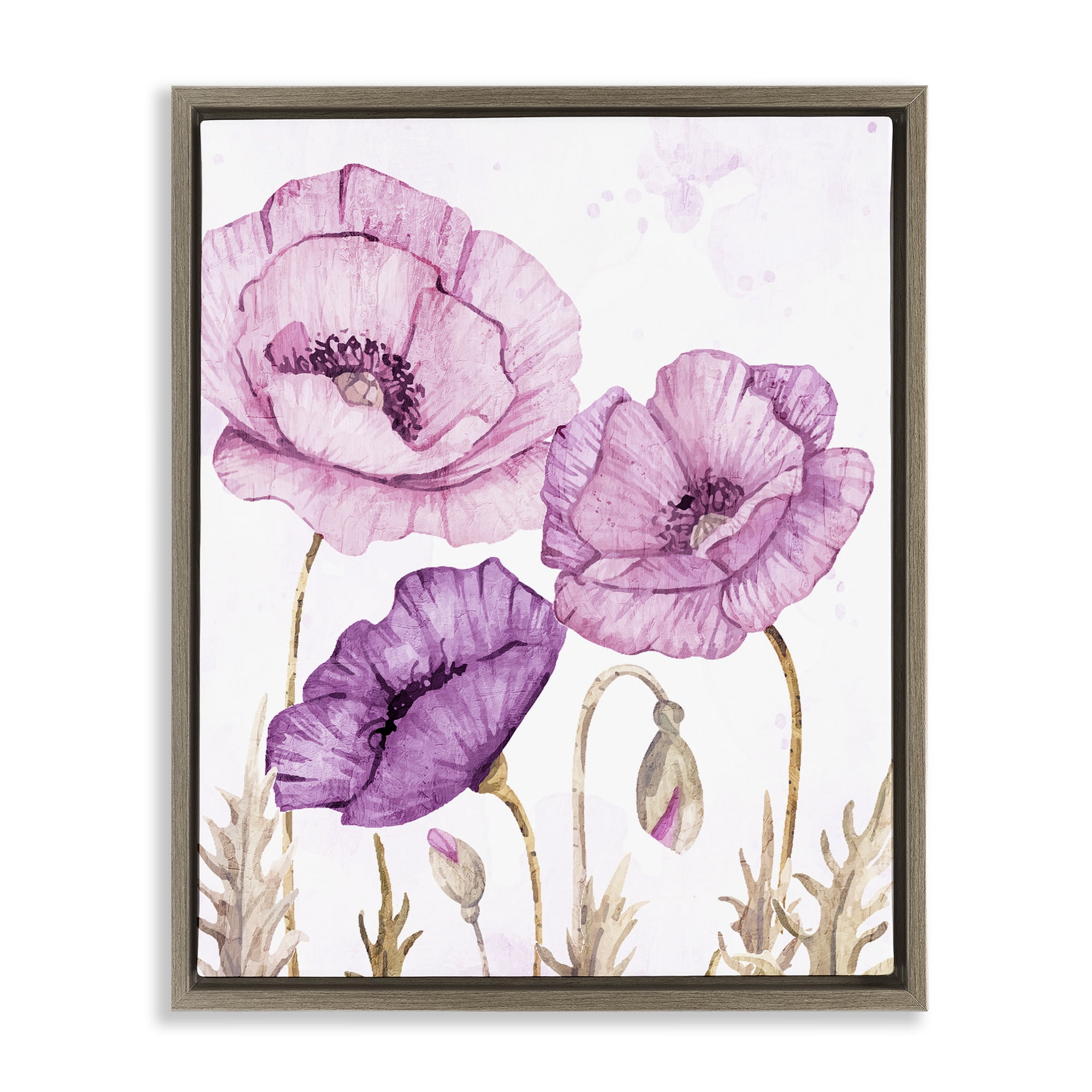 Stupell Industries Bright Purple Poppies Brown Framed Floater Canvas Wall Art, design by Kim Allen