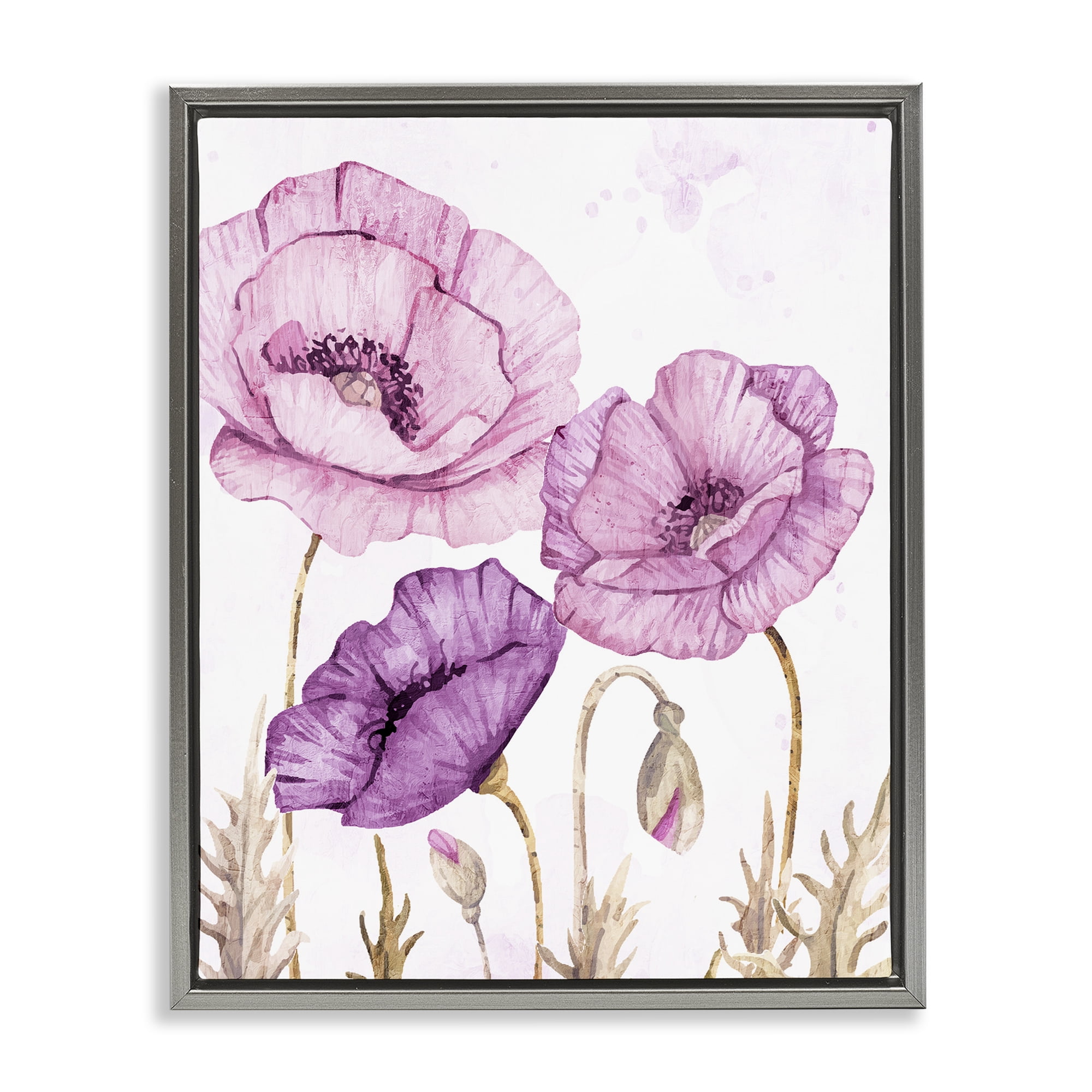 Stupell Industries Bright Purple Poppies Gray Framed Floater Canvas Wall Art, design by Kim Allen