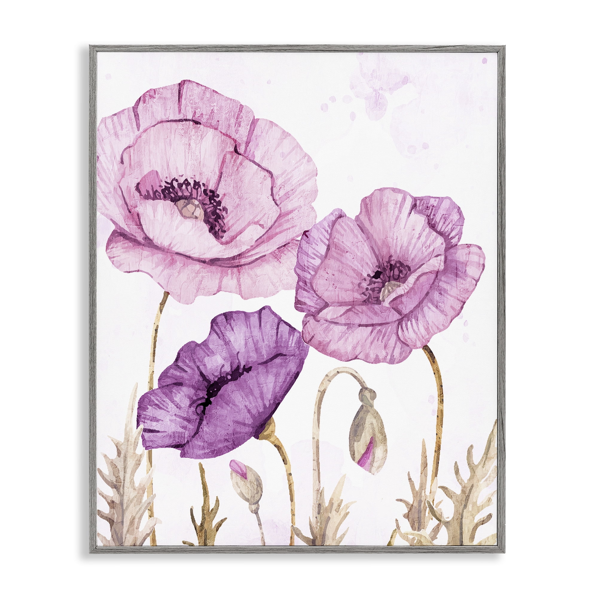 Stupell Industries Bright Purple Poppies Gray Framed Giclee Art, design by Kim Allen