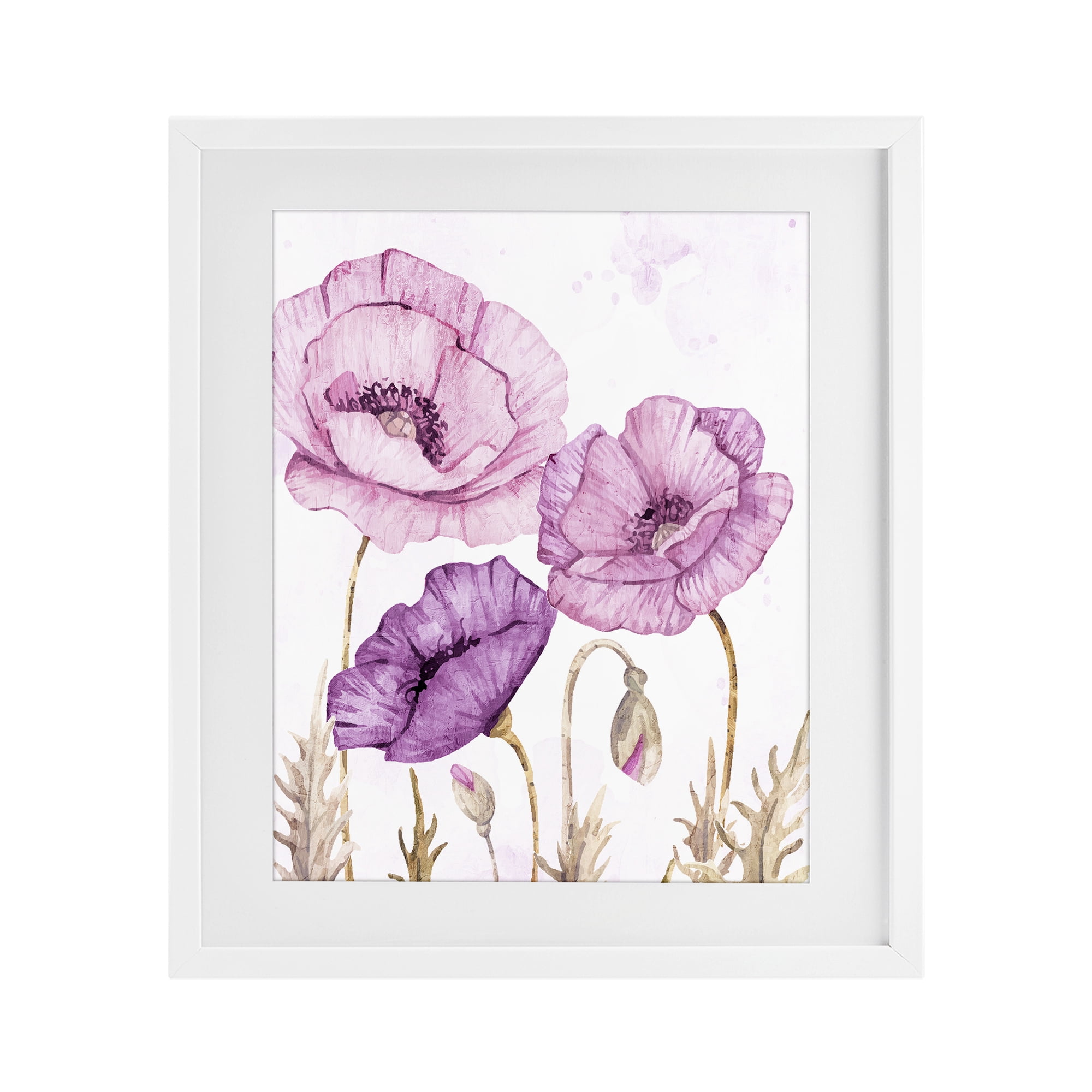 Stupell Industries Bright Purple Poppies White Framed Print Under Glass, design by Kim Allen