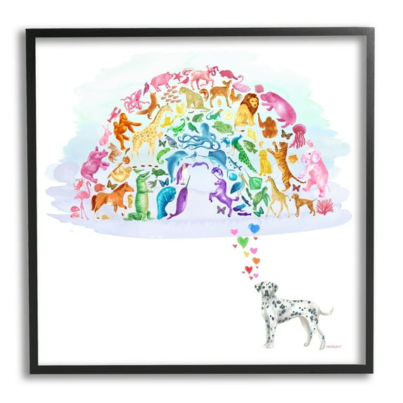 Stupell Industries Bright Rainbow Animals Dalmatian Dream Arch Shape Graphic Art Black Framed Art Print Wall Art, Design by Dishique