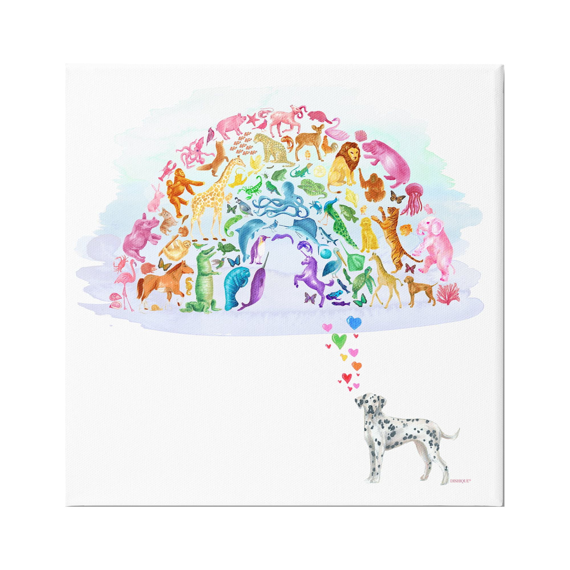 Stupell Industries Bright Rainbow Animals Dalmatian Dream Arch Shape Graphic Art Gallery Wrapped Canvas Print Wall Art, Design by Dishique