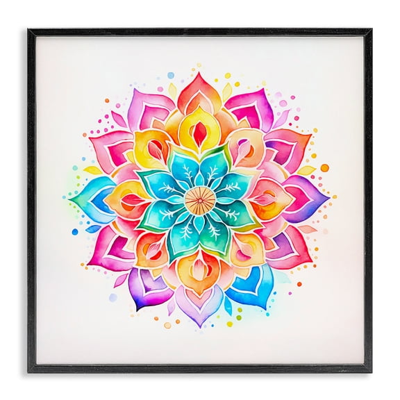 Stupell Industries Bright Rainbow Mandala Abstract Painting Black Framed Art Print Wall Art, 24 x 24