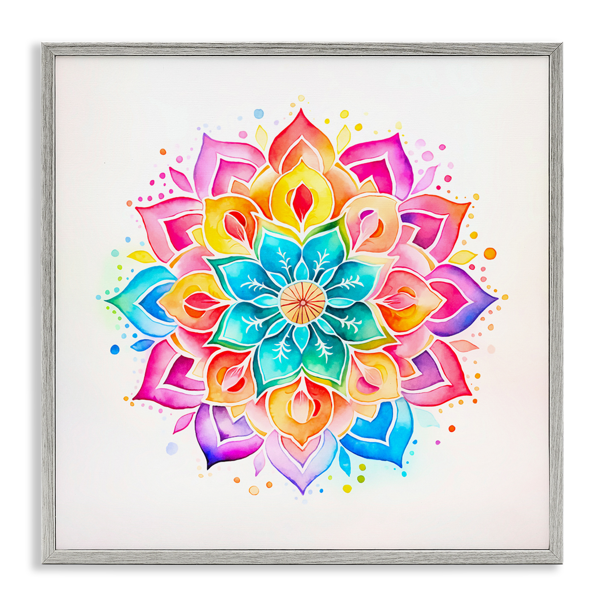Stupell Industries Bright Rainbow Mandala Abstract Painting Gray Framed Art Print Wall Art, 12 x 12