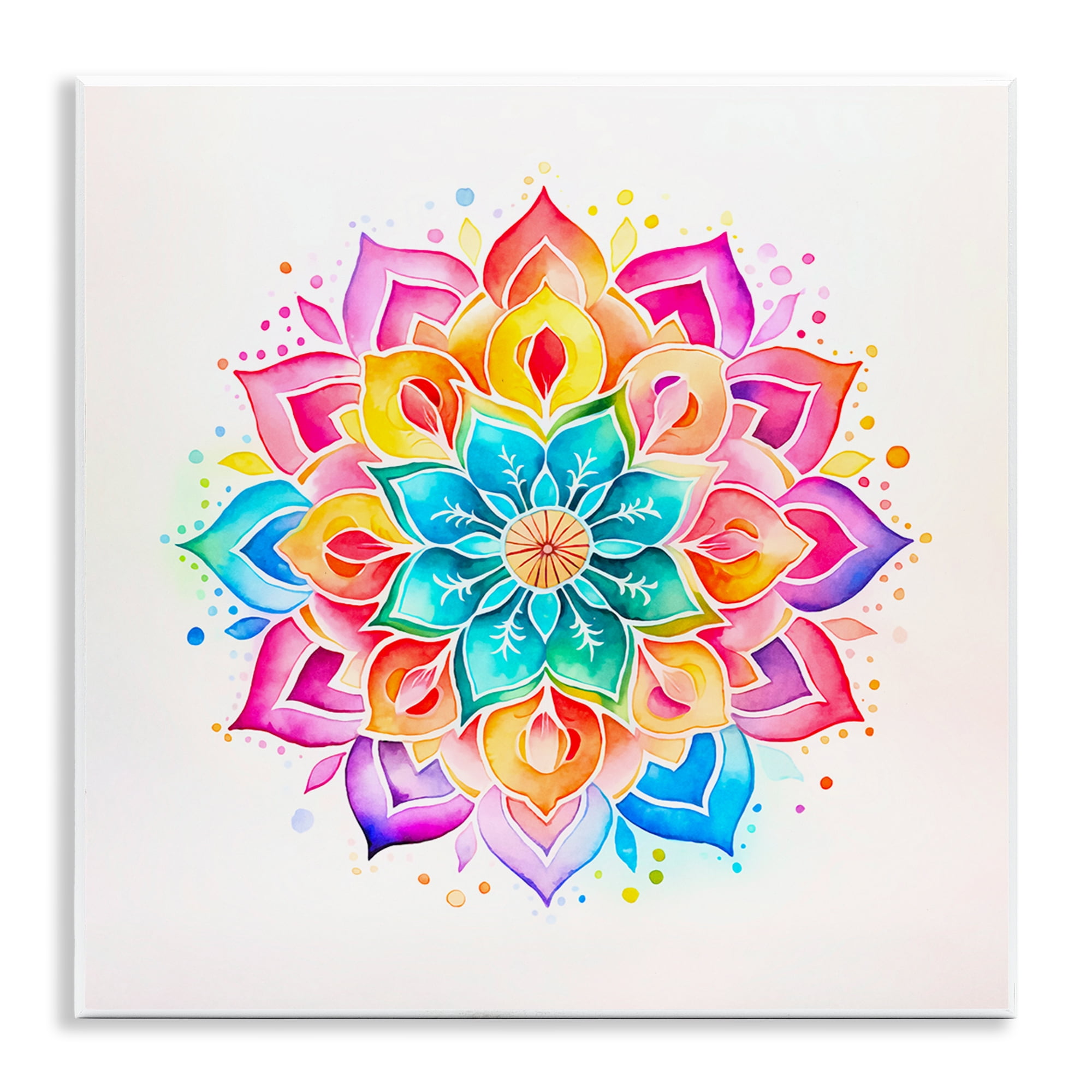 Stupell Industries Bright Rainbow Mandala Abstract Painting Unframed Art Print Wall Art, 12 x 12