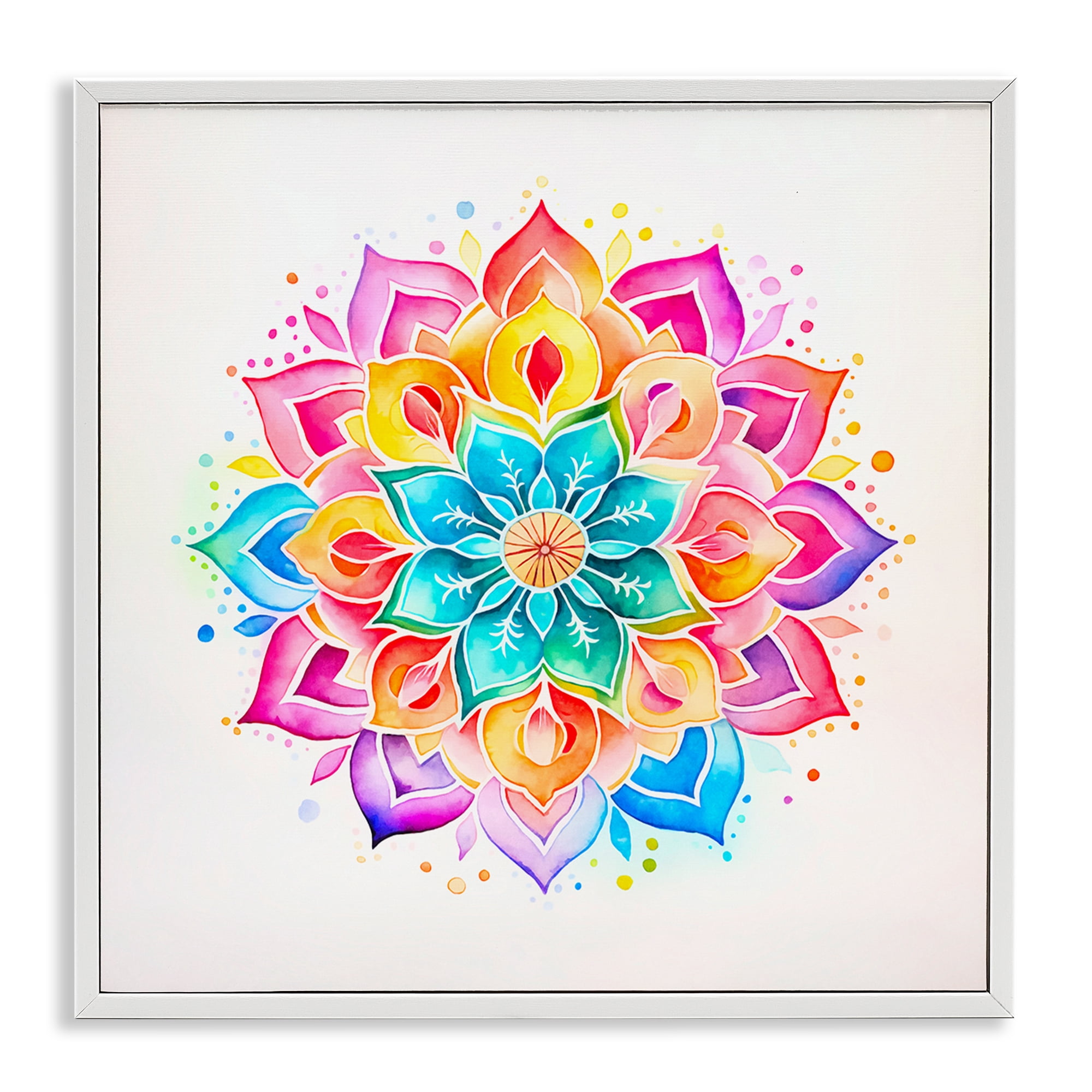 Stupell Industries Bright Rainbow Mandala Abstract Painting White Framed Art Print Wall Art, 12 x 12