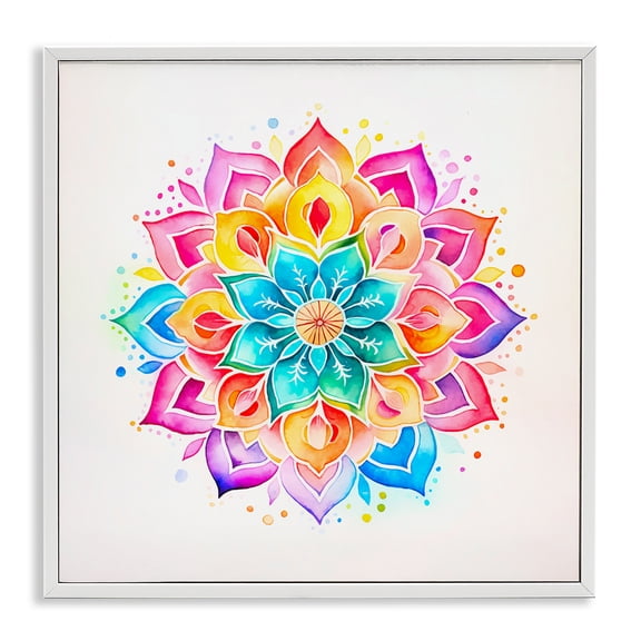 Stupell Industries Bright Rainbow Mandala Abstract Painting White Framed Art Print Wall Art, 12 x 12