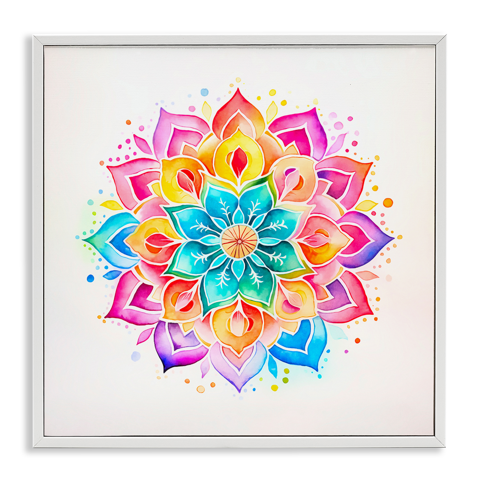 Stupell Industries Bright Rainbow Mandala Abstract Painting White Framed Art Print Wall Art, 17 x 17