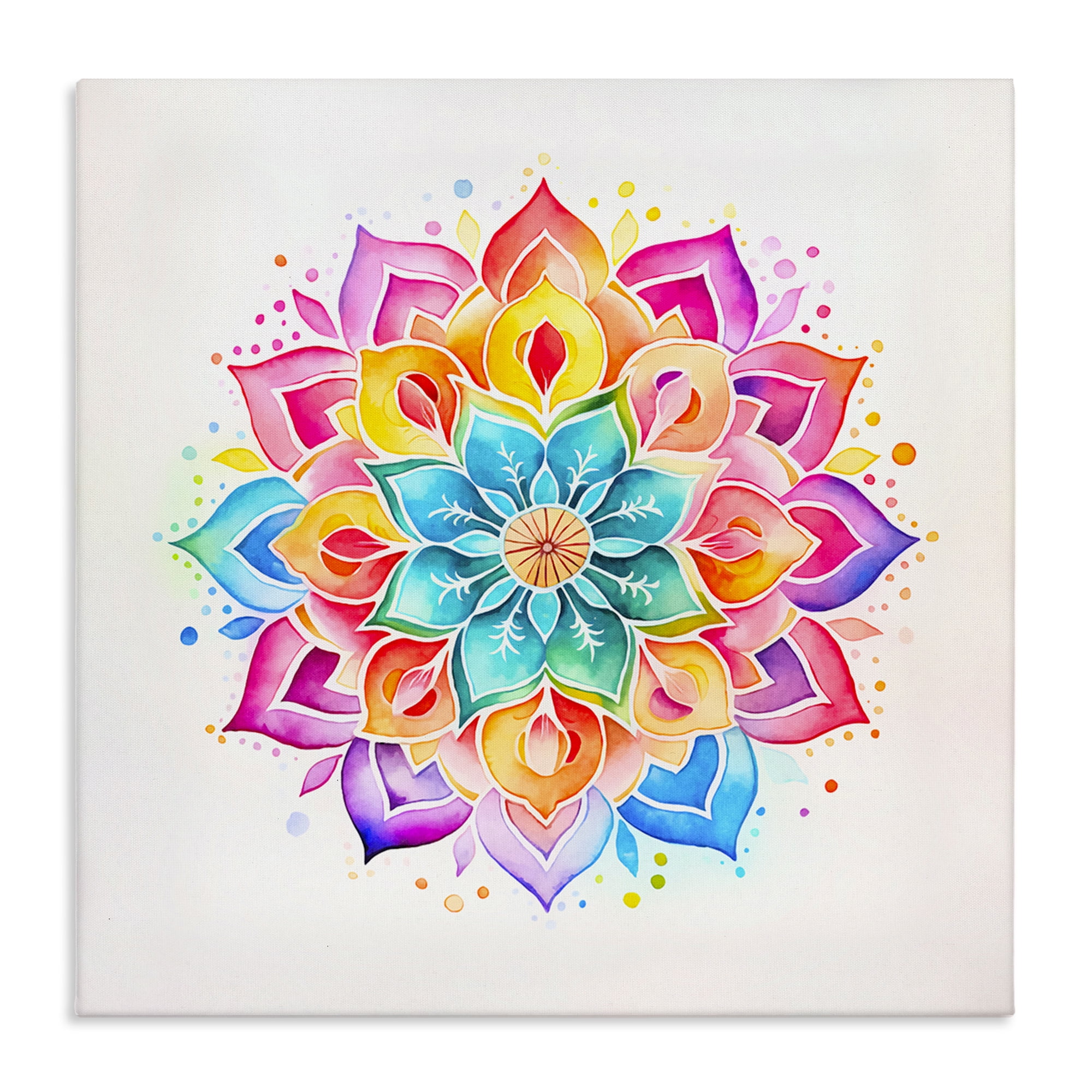 Stupell Industries Bright Rainbow Mandala Abstract Painting Wrapped Canvas Art Print Wall Art, 24 x 24