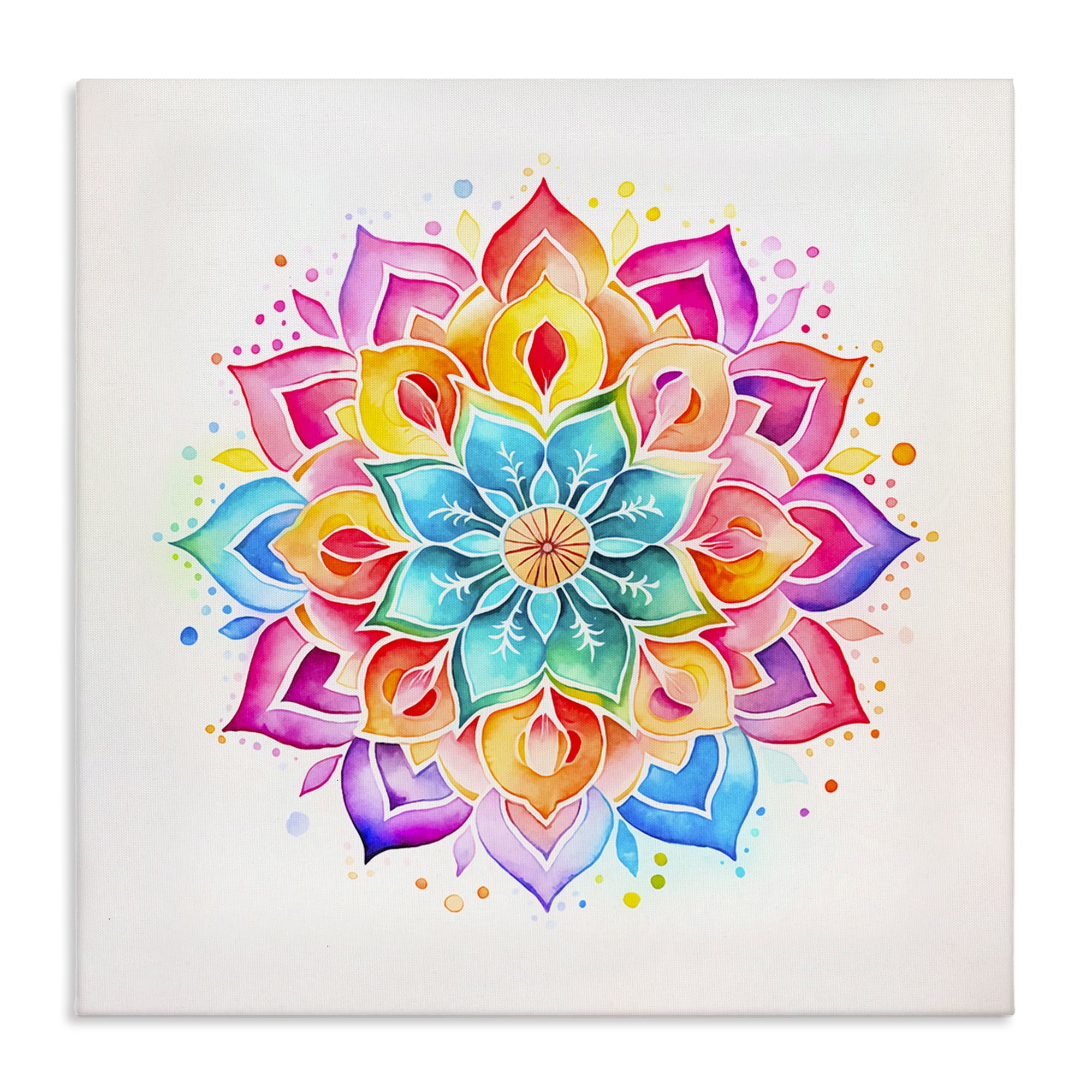 Stupell Industries Bright Rainbow Mandala Abstract Painting Wrapped Canvas Art Print Wall Art, 30 x 30