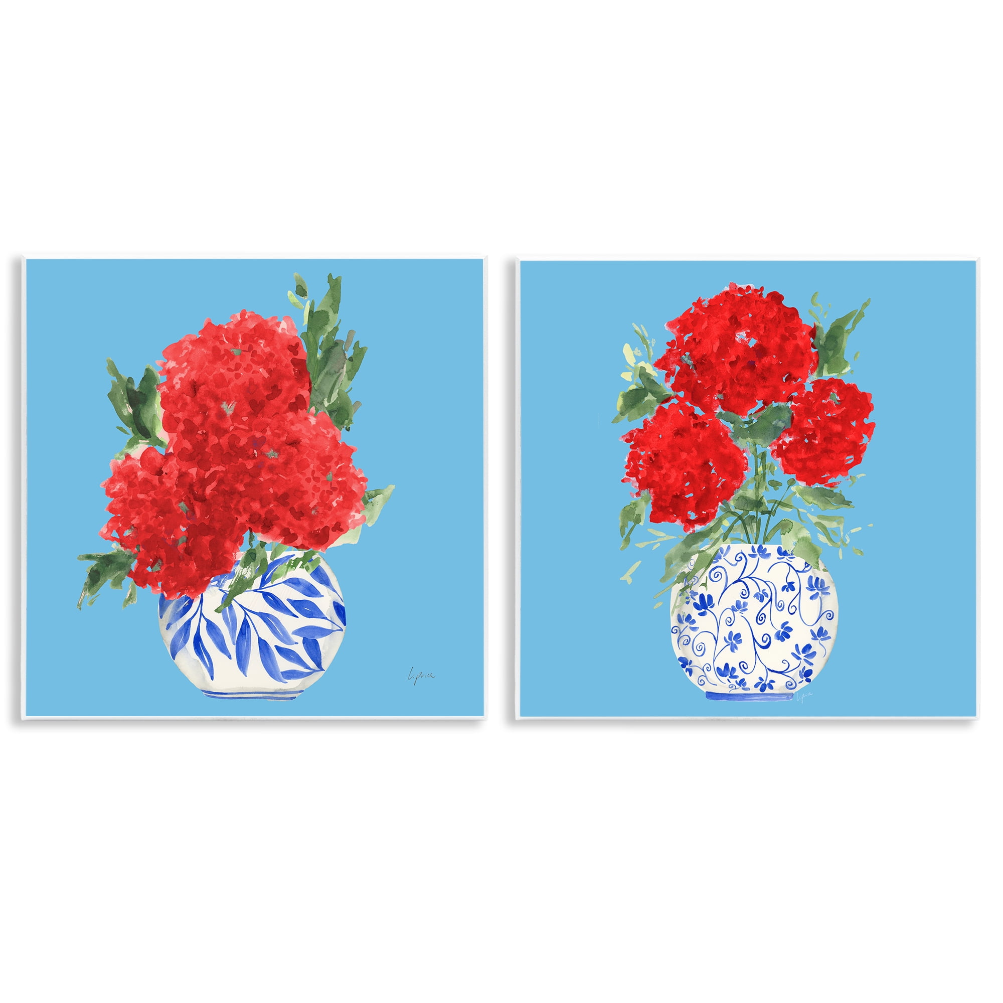 Stupell Industries Bright Red & Blue Hydrangeas 2 Piece Wall Plaque Art Set, design by Lucille Price